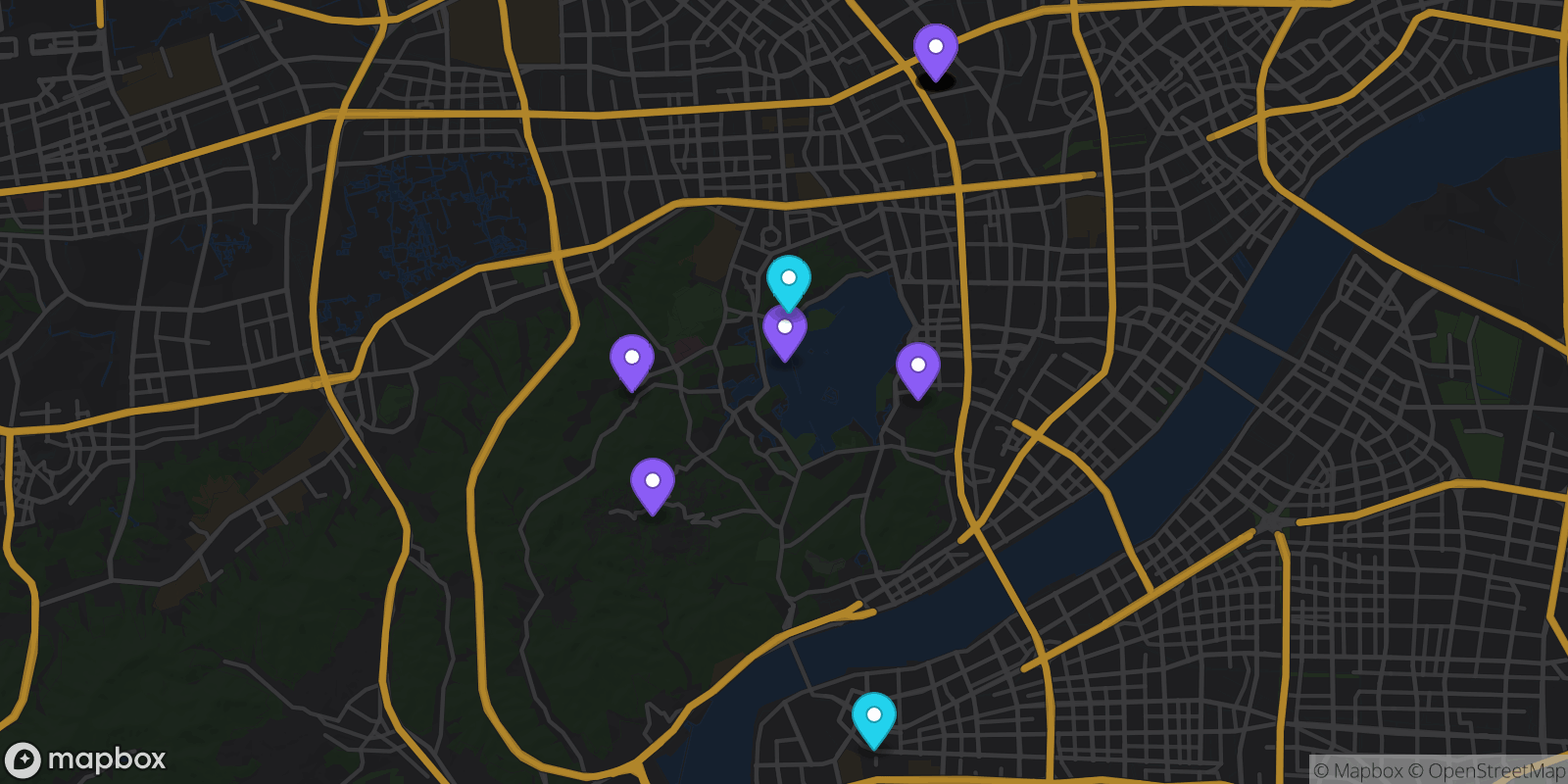Map showing 16 locations