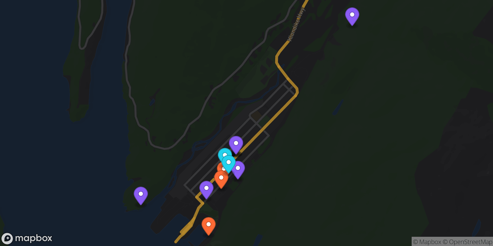 Map showing 13 locations