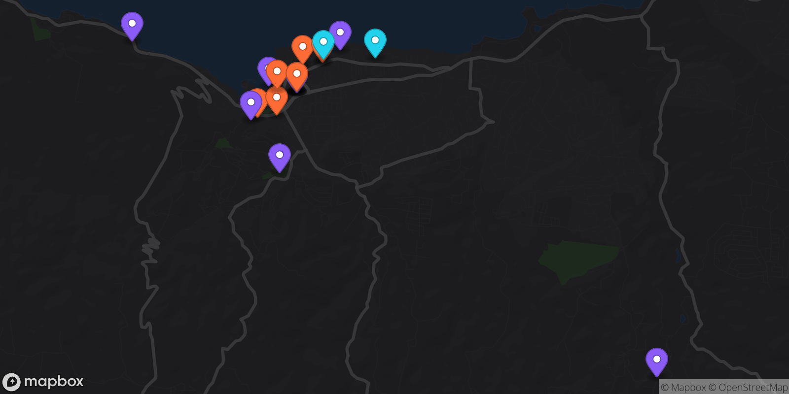 Map showing 21 locations