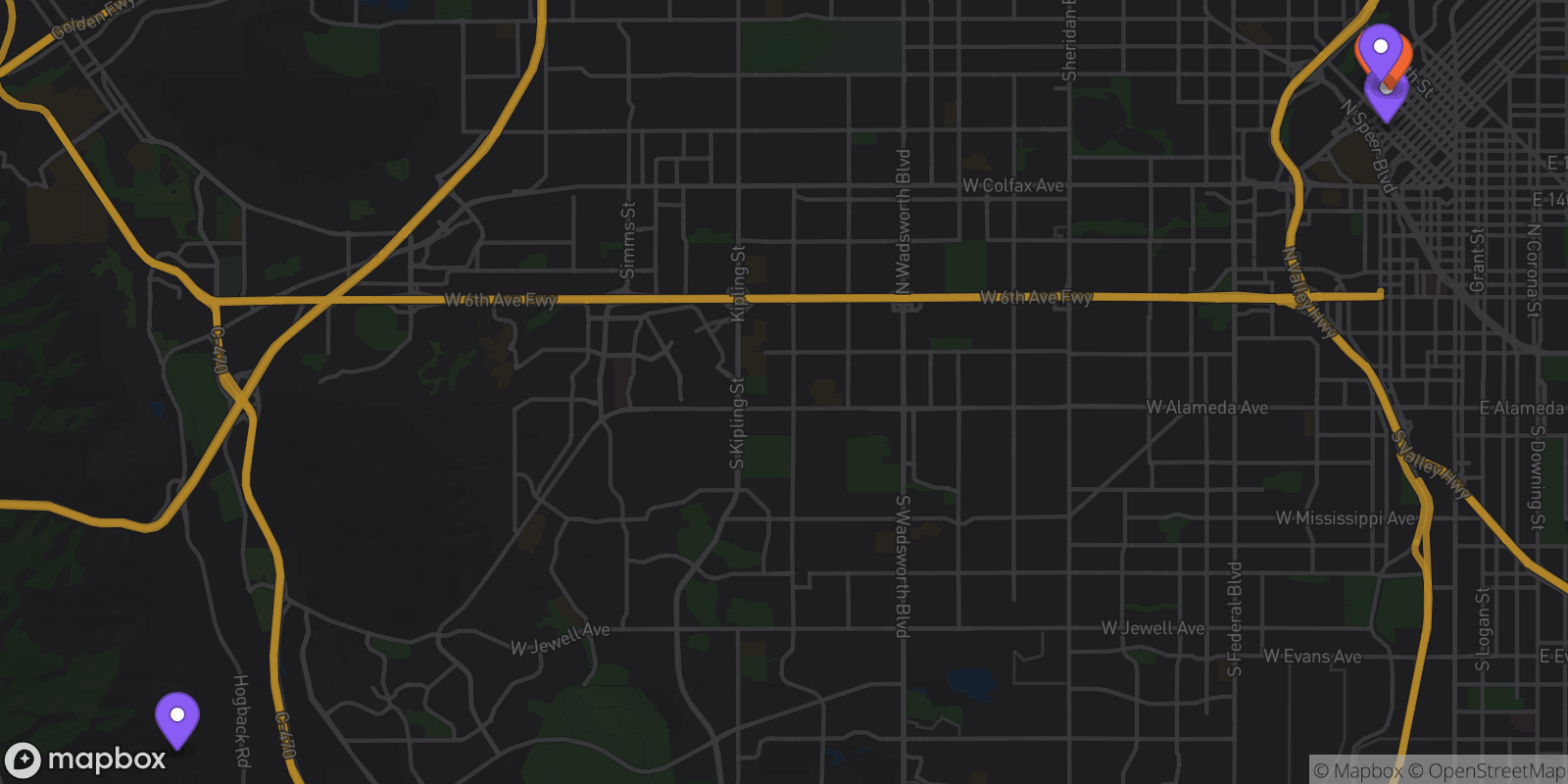 Map showing 5 locations