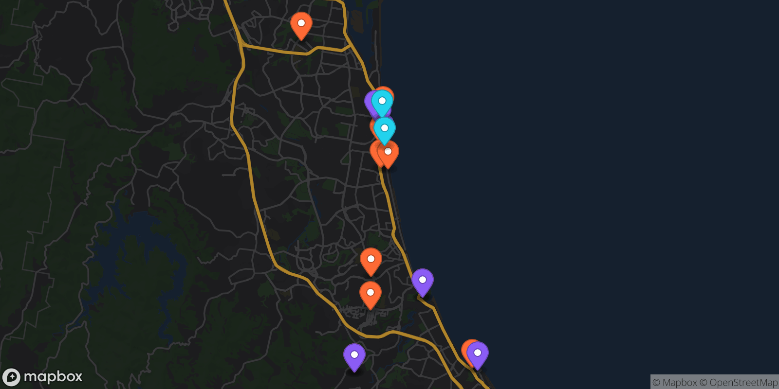 Map showing 18 locations