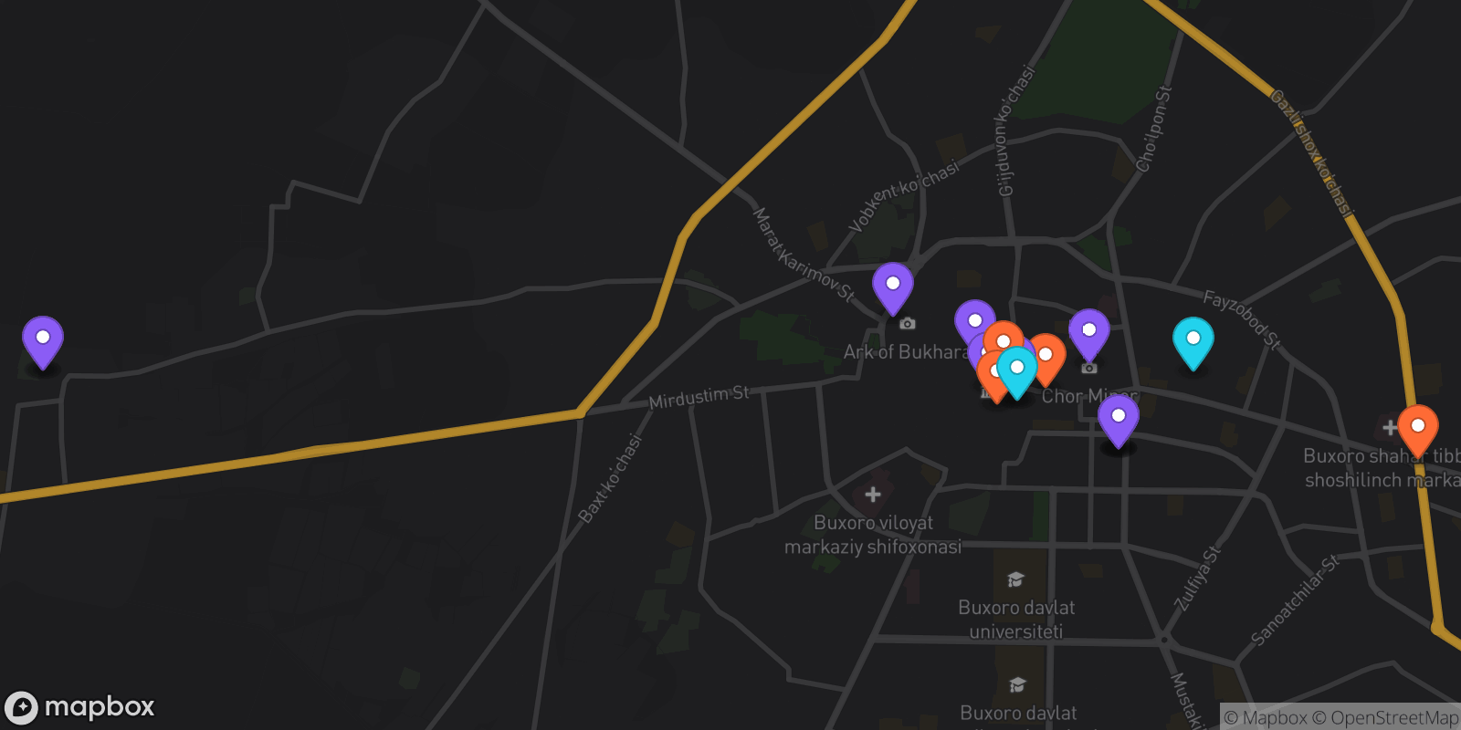 Map showing 18 locations
