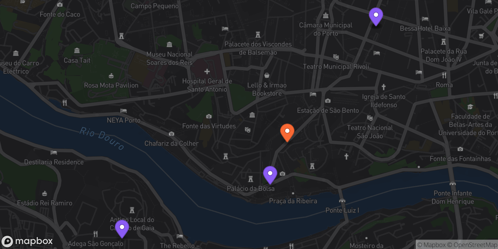 Map showing 5 locations