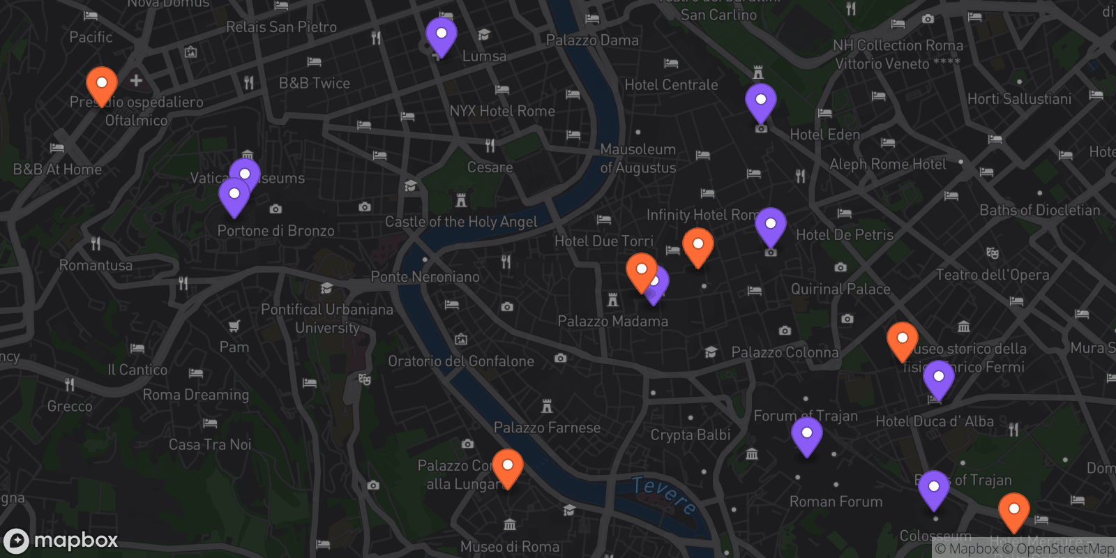Map showing 15 locations