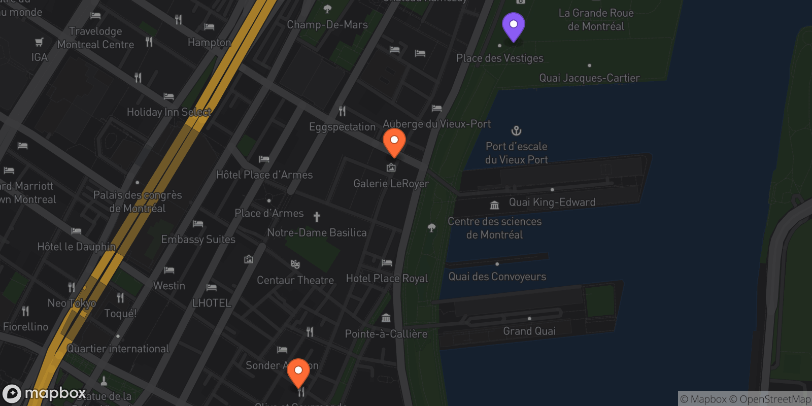 Map showing 3 locations