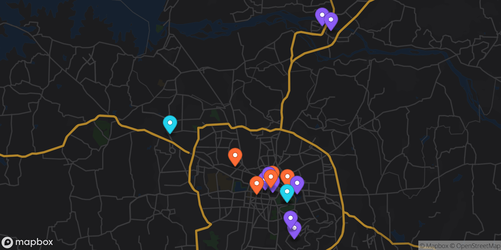 Map showing 16 locations
