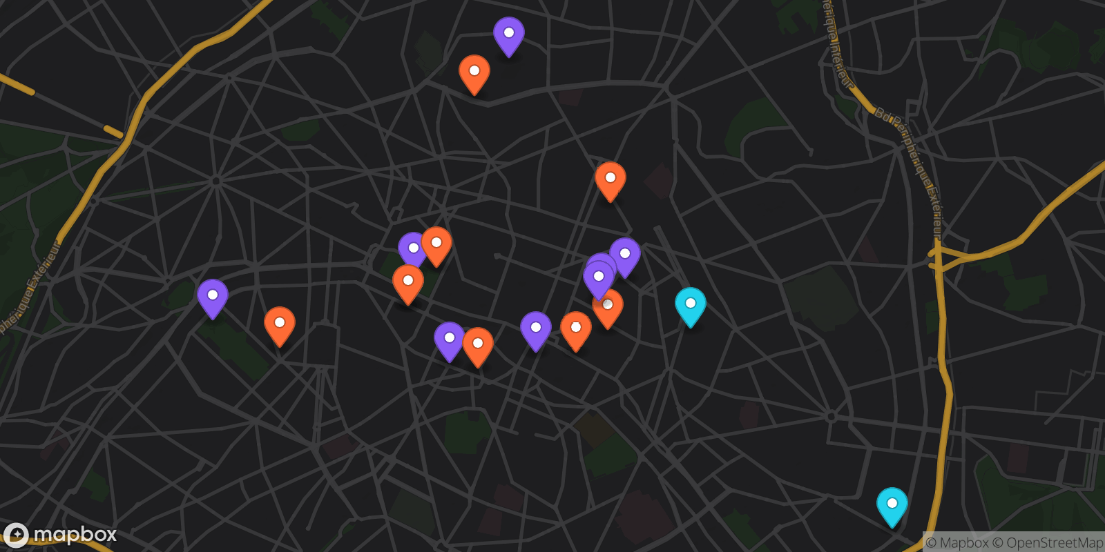 Map showing 19 locations