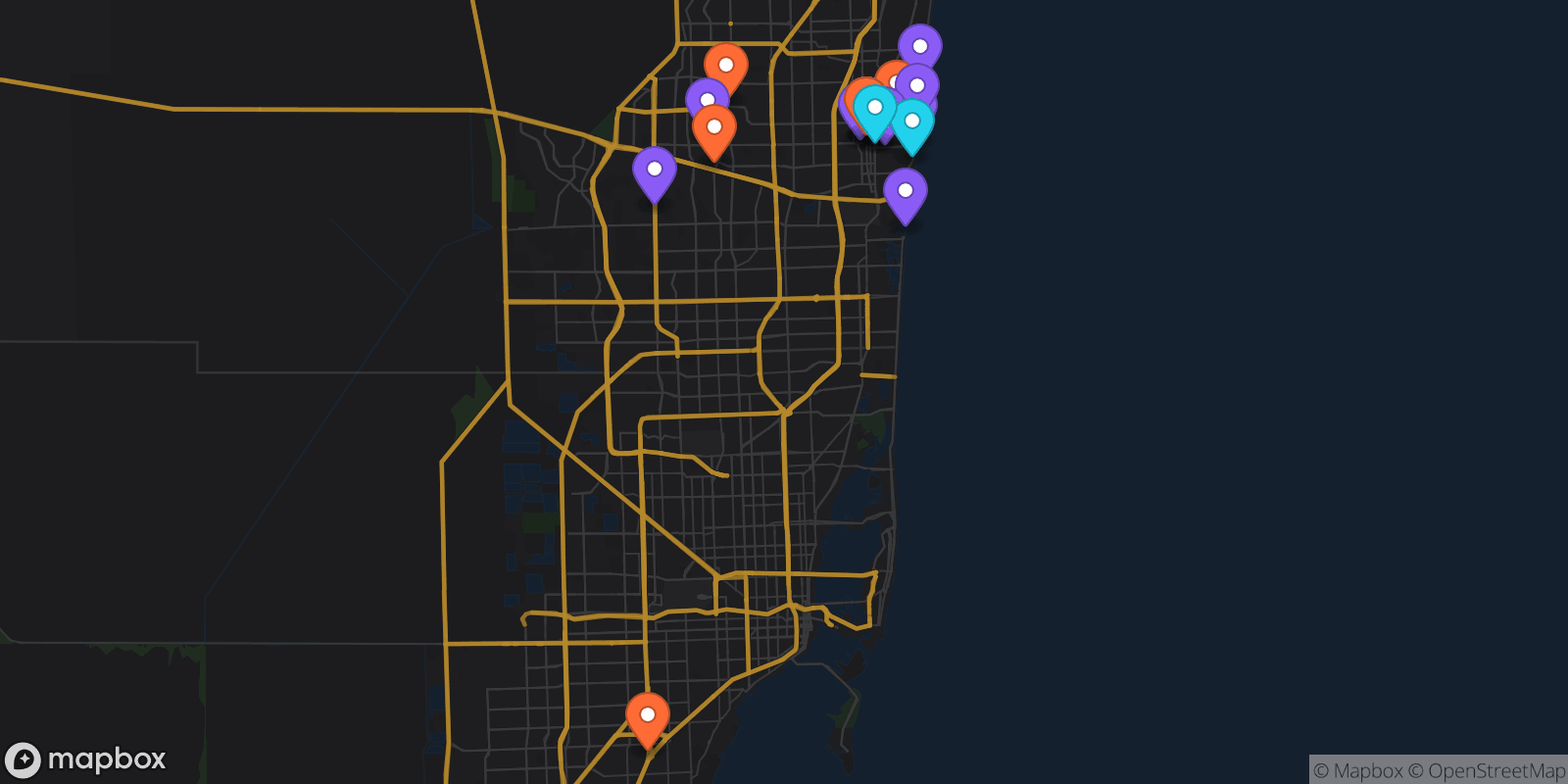 Map showing 19 locations