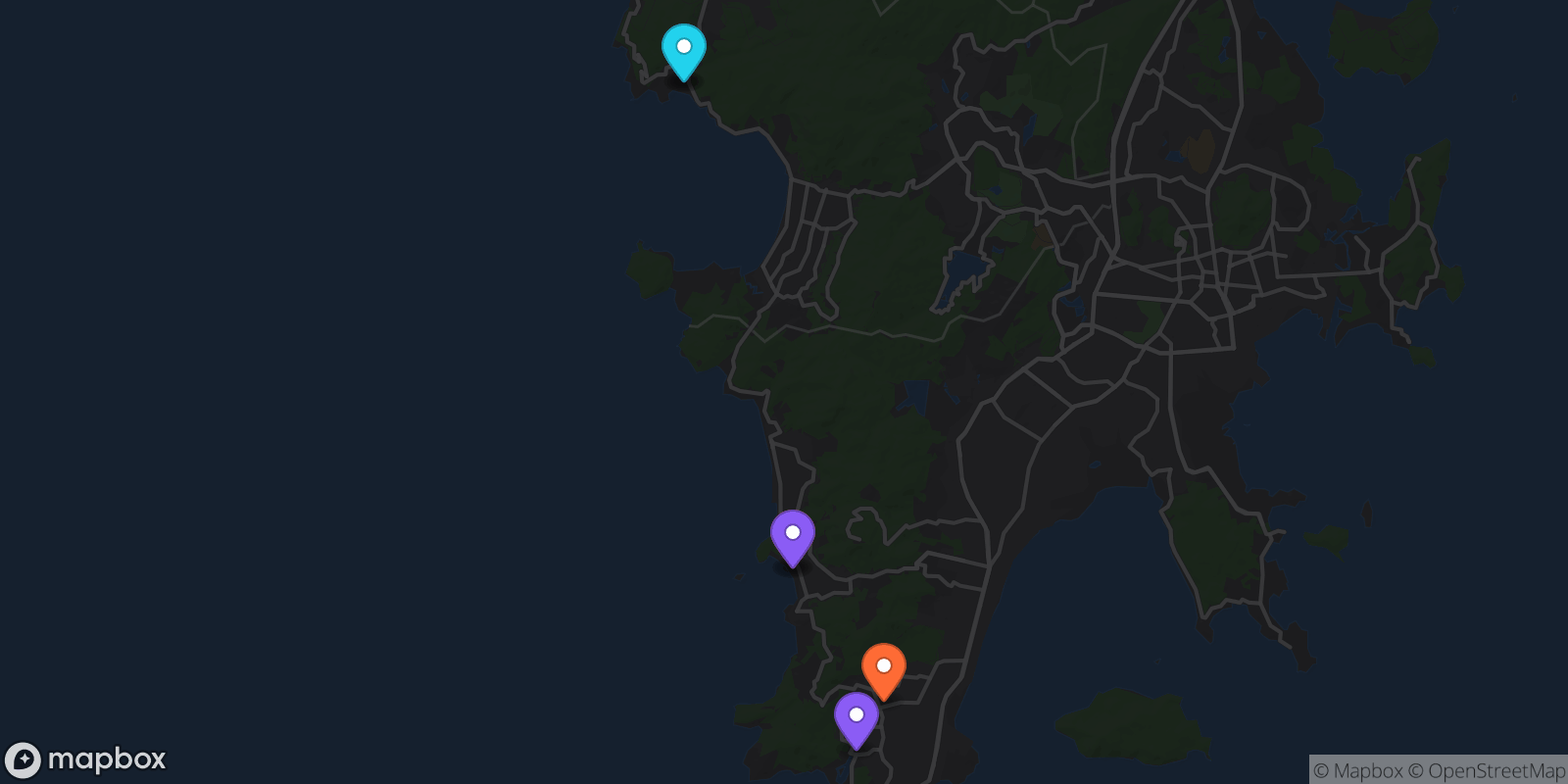 Map showing 6 locations