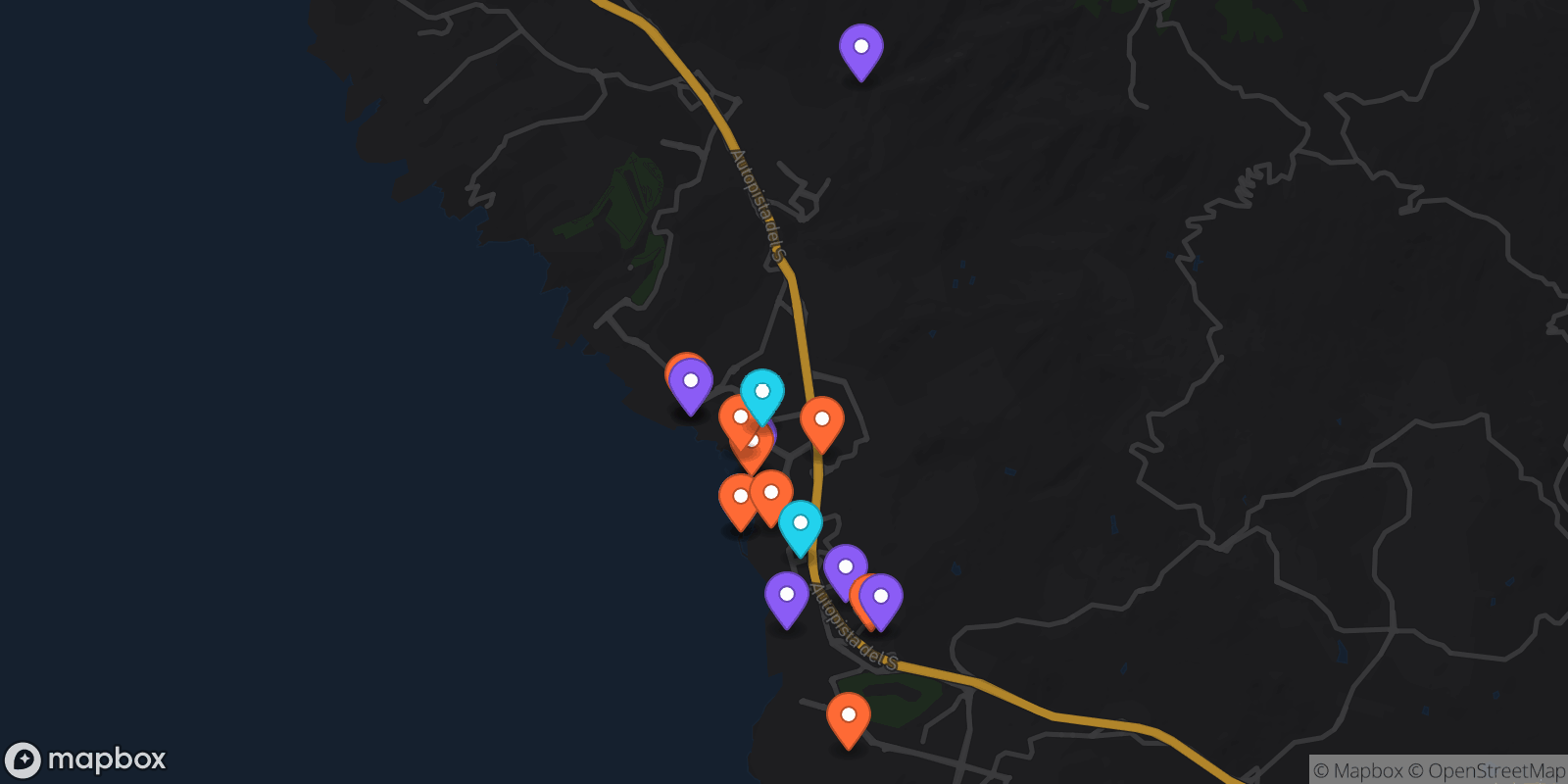 Map showing 18 locations