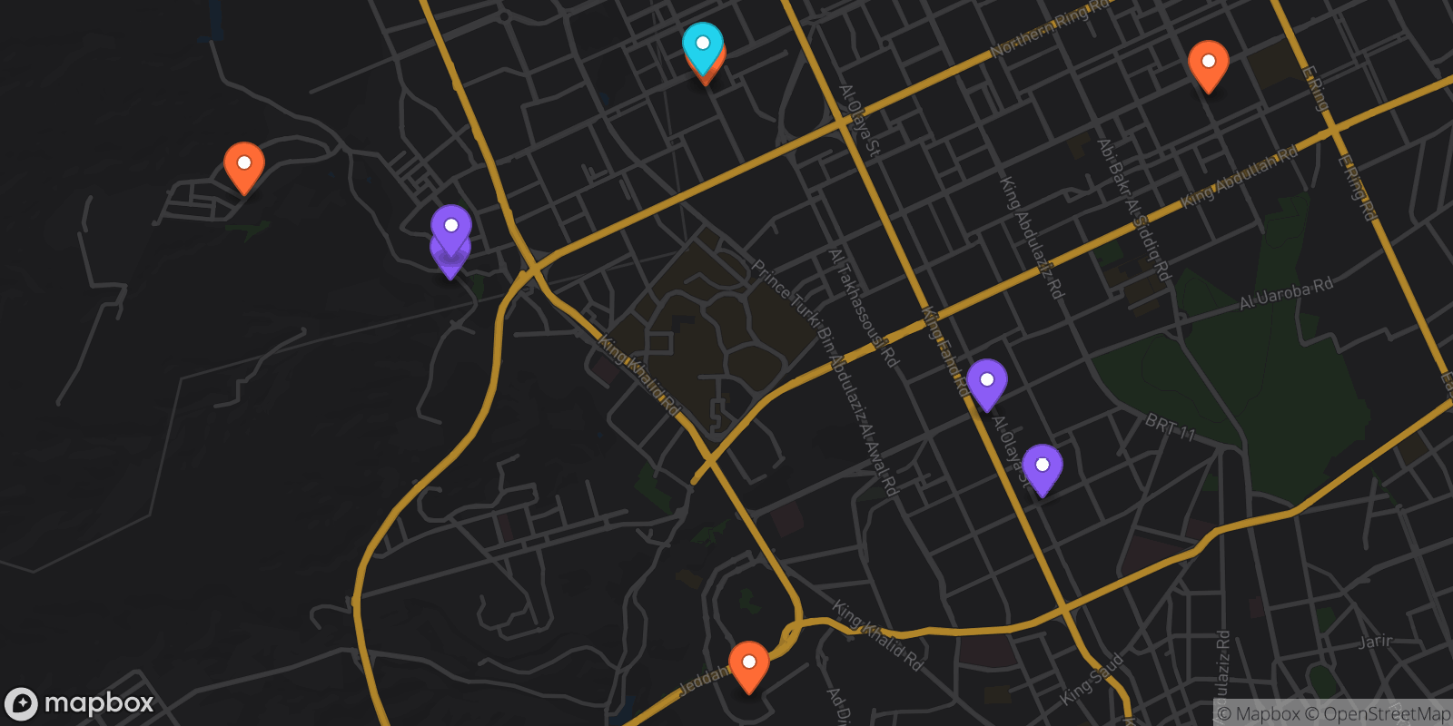 Map showing 9 locations