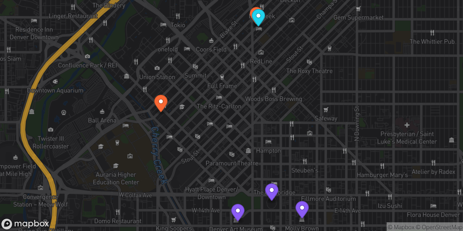 Map showing 6 locations