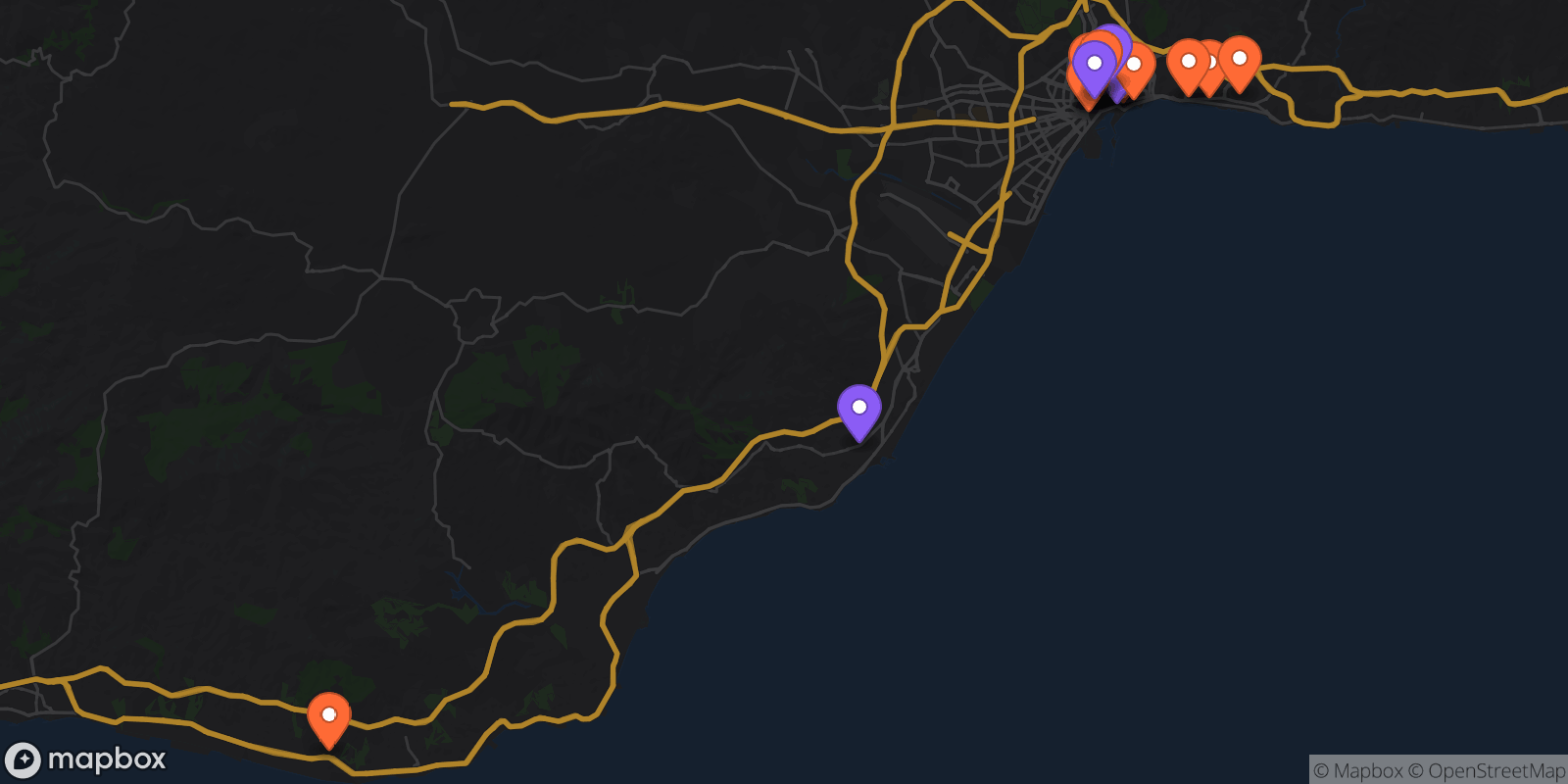 Map showing 29 locations