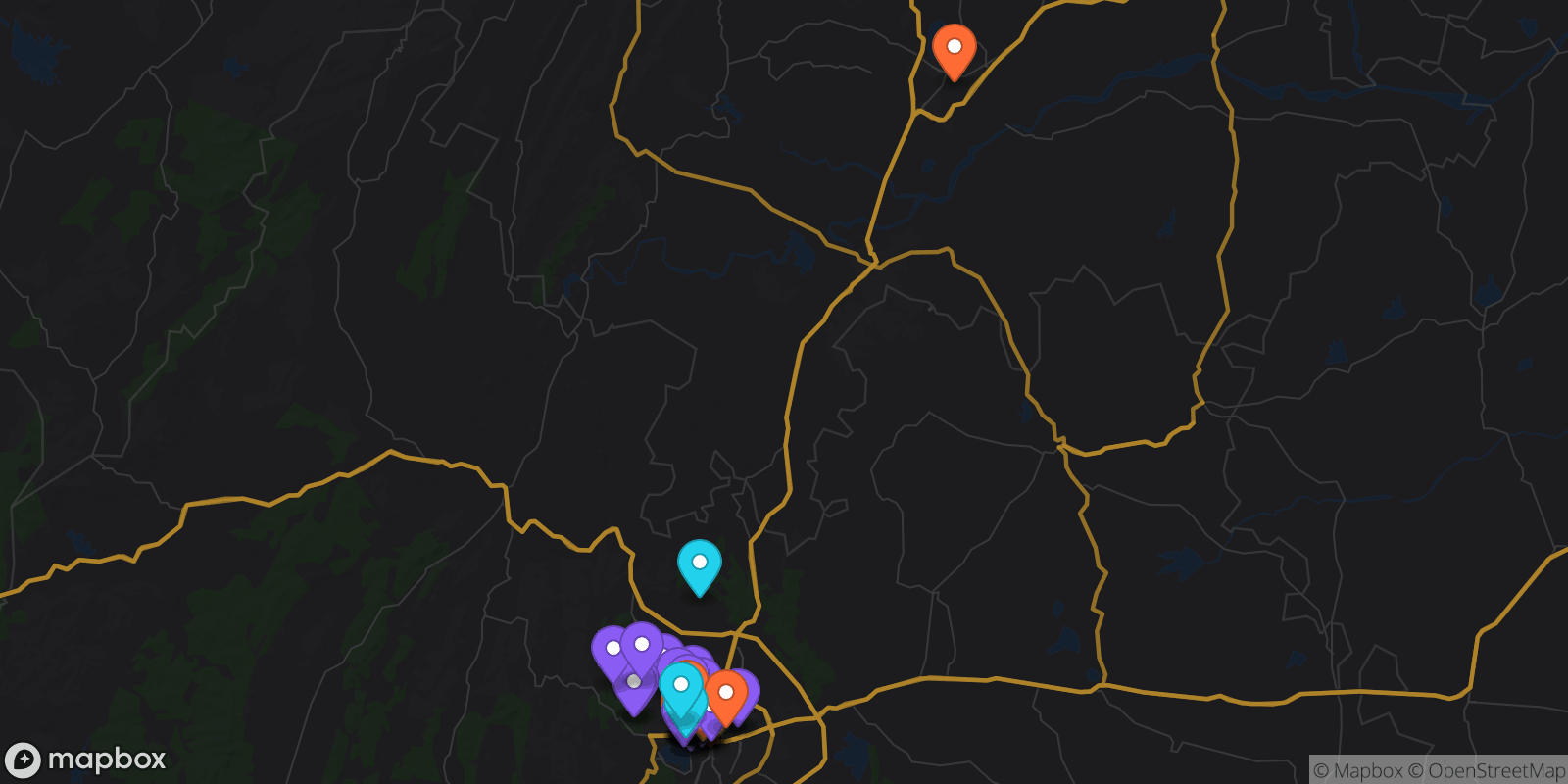 Map showing 46 locations