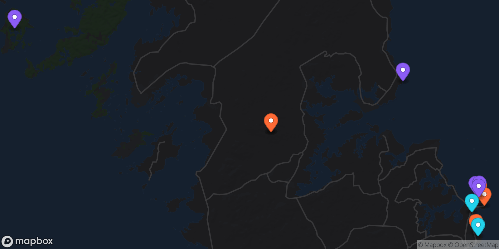 Map showing 12 locations
