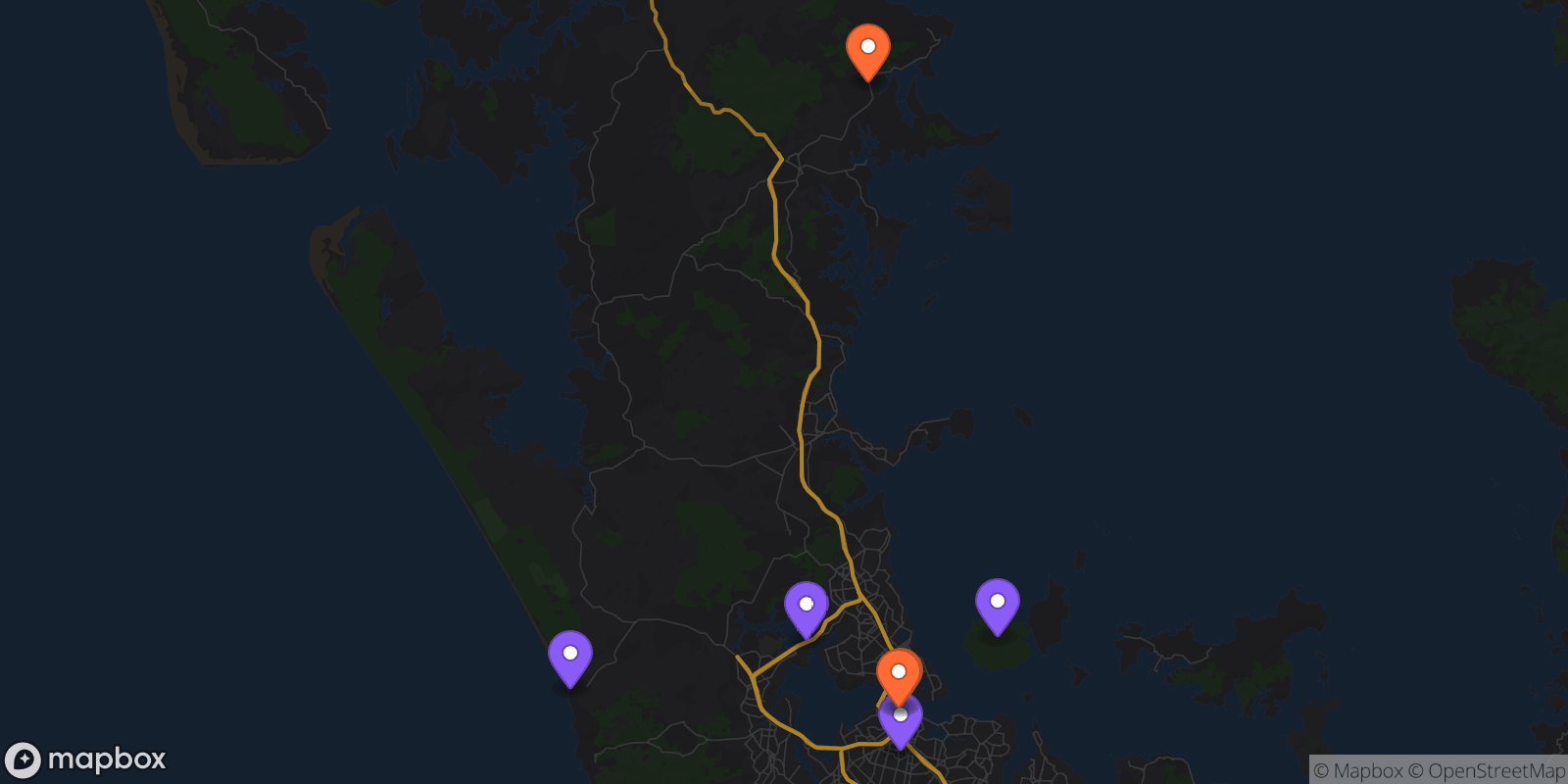 Map showing 7 locations