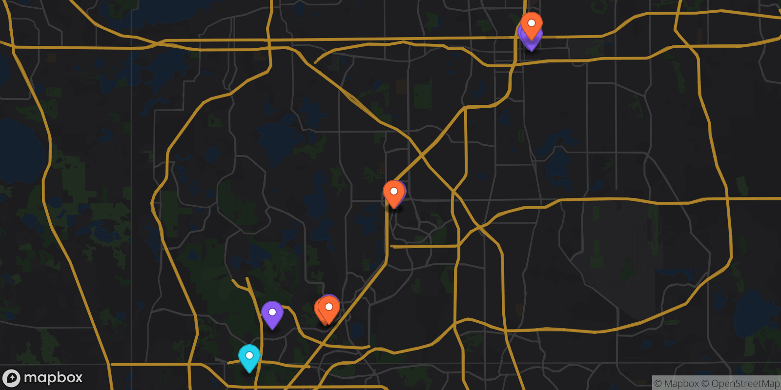 Map showing 11 locations