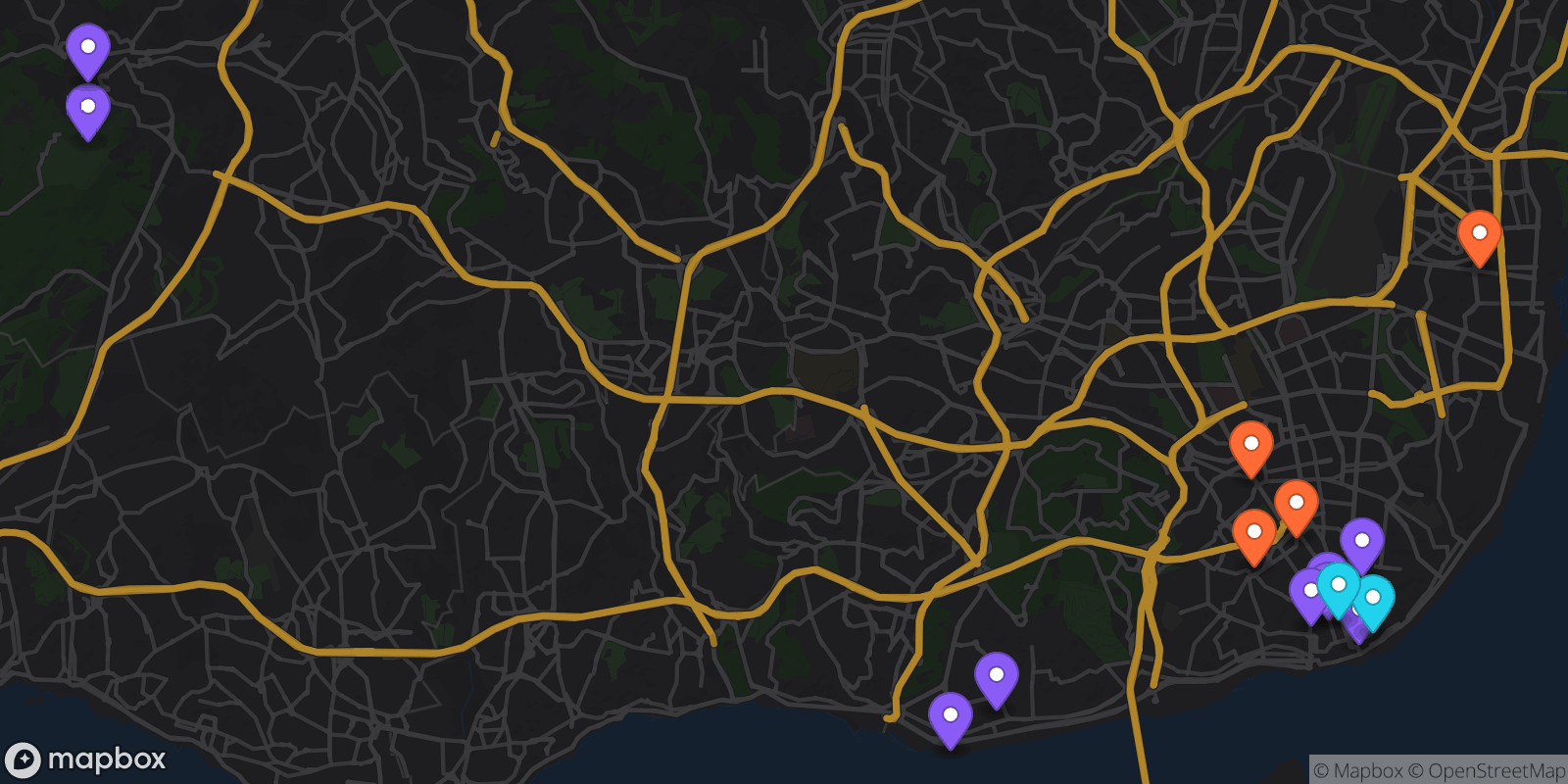 Map showing 15 locations