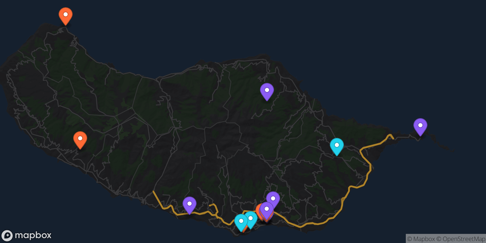 Map showing 17 locations