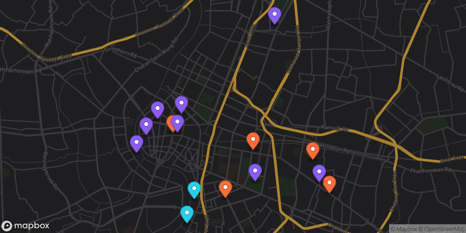 Map showing 15 locations