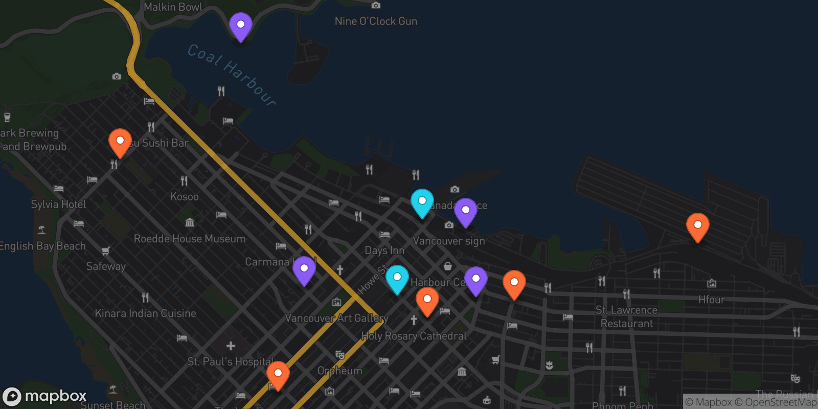 Map showing 11 locations