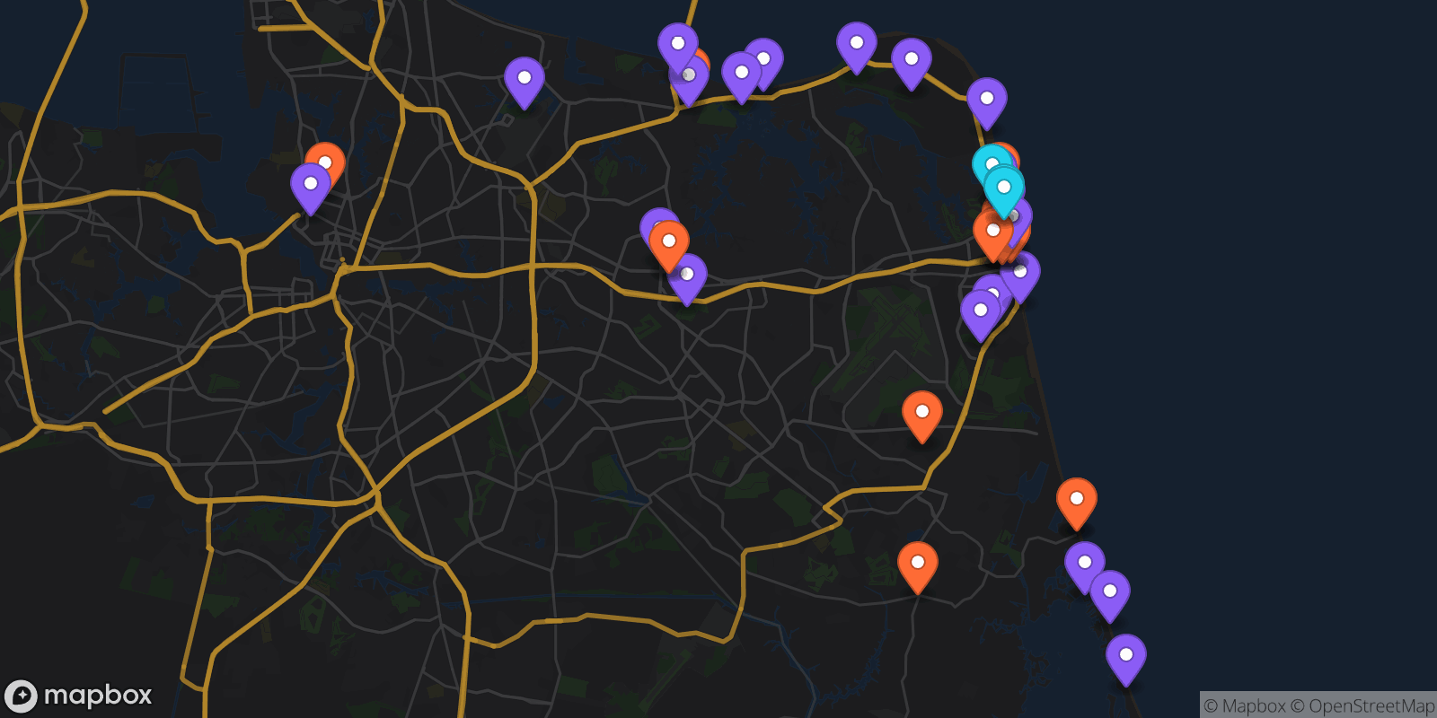 Map showing 44 locations