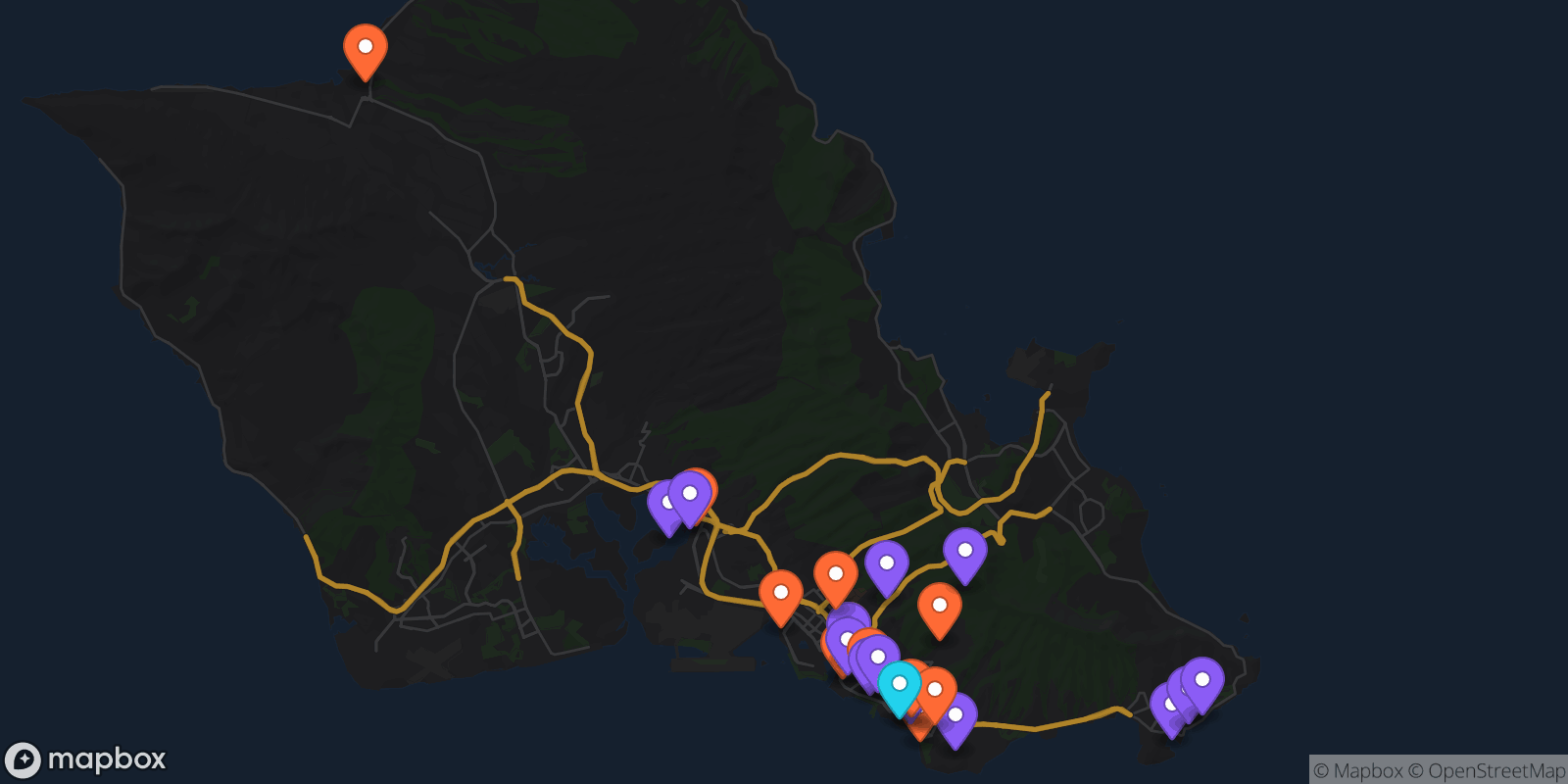 Map showing 25 locations