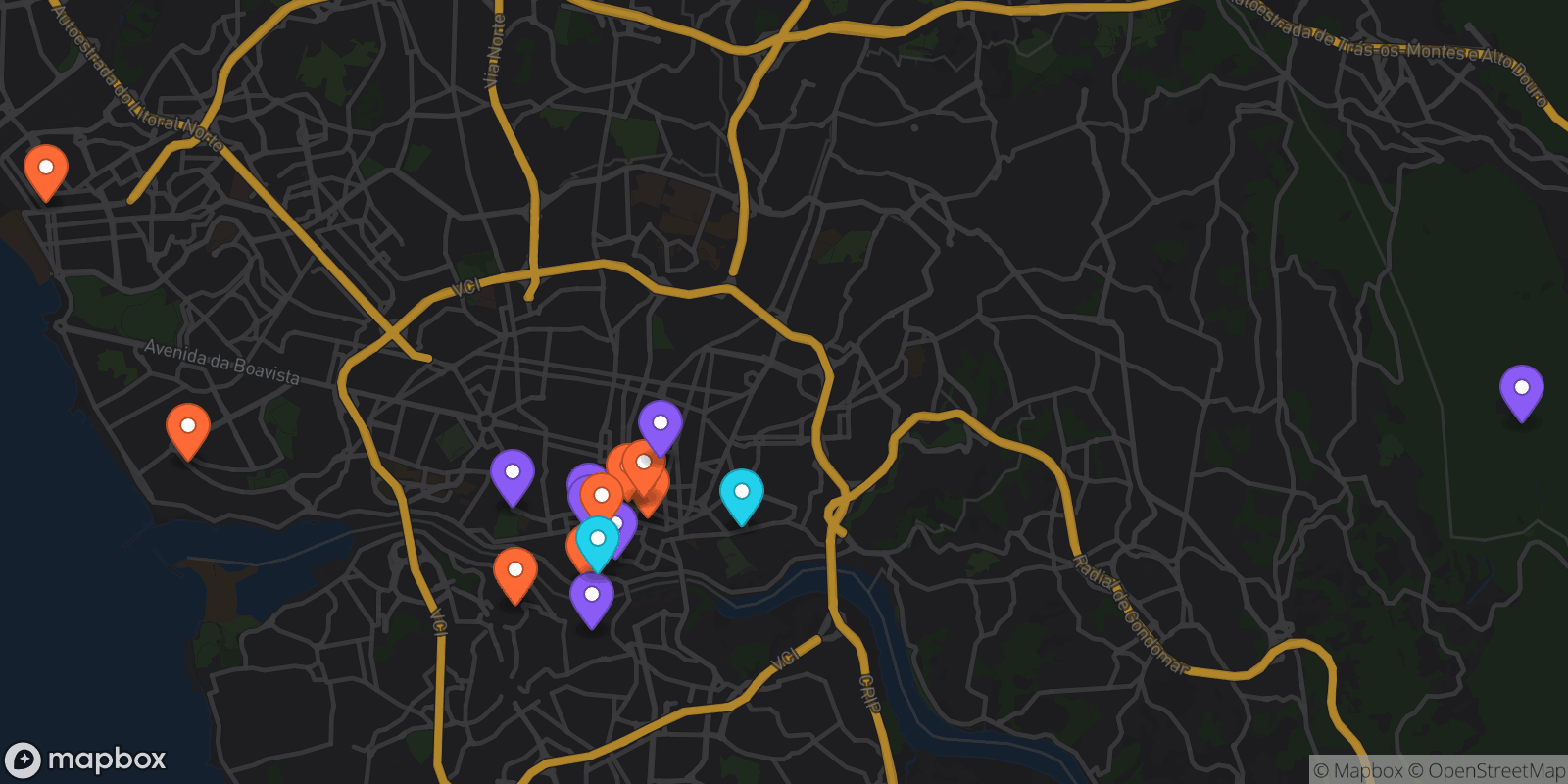 Map showing 17 locations