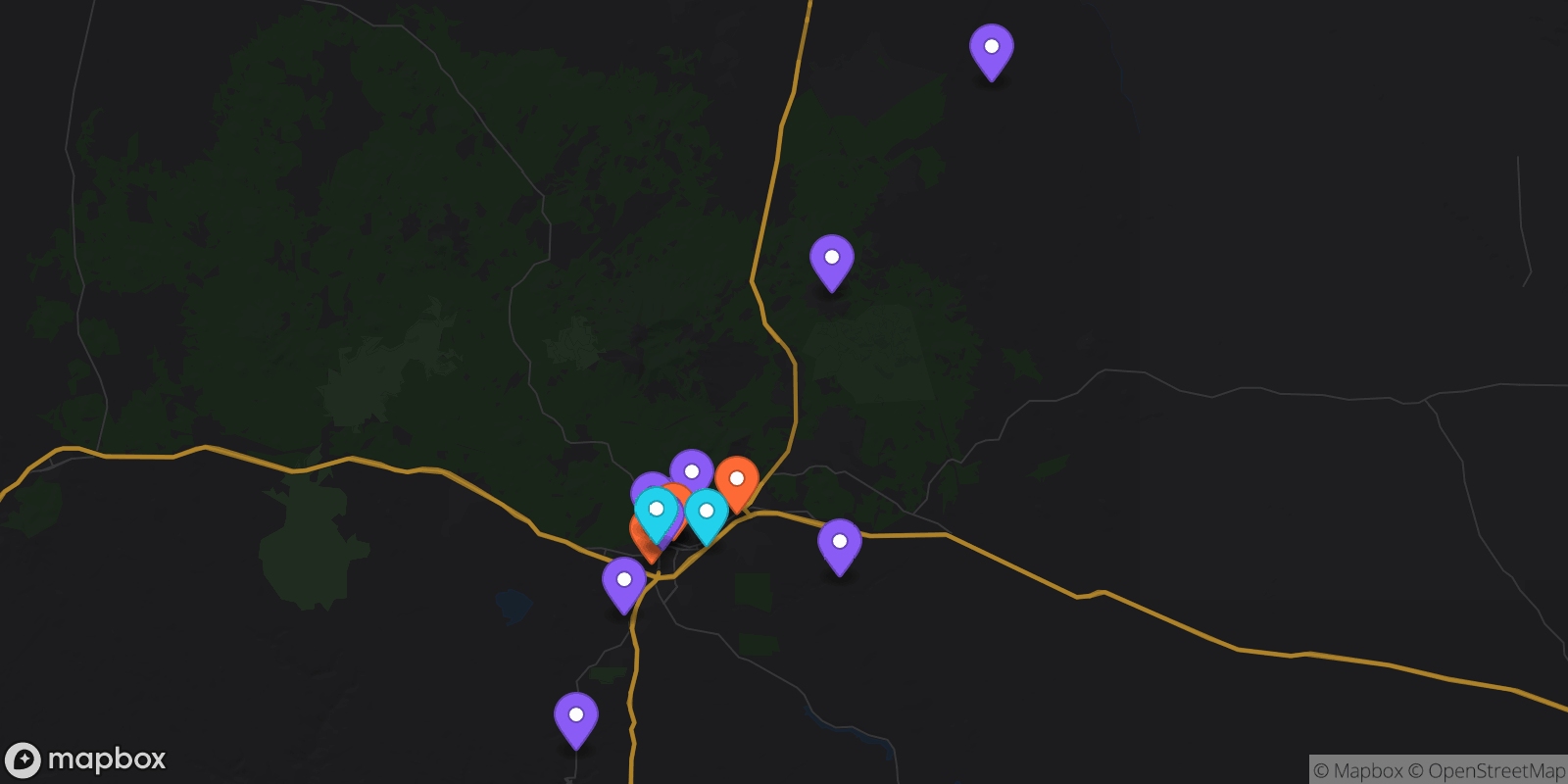 Map showing 16 locations