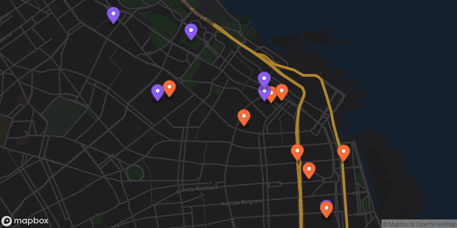 Map showing 14 locations