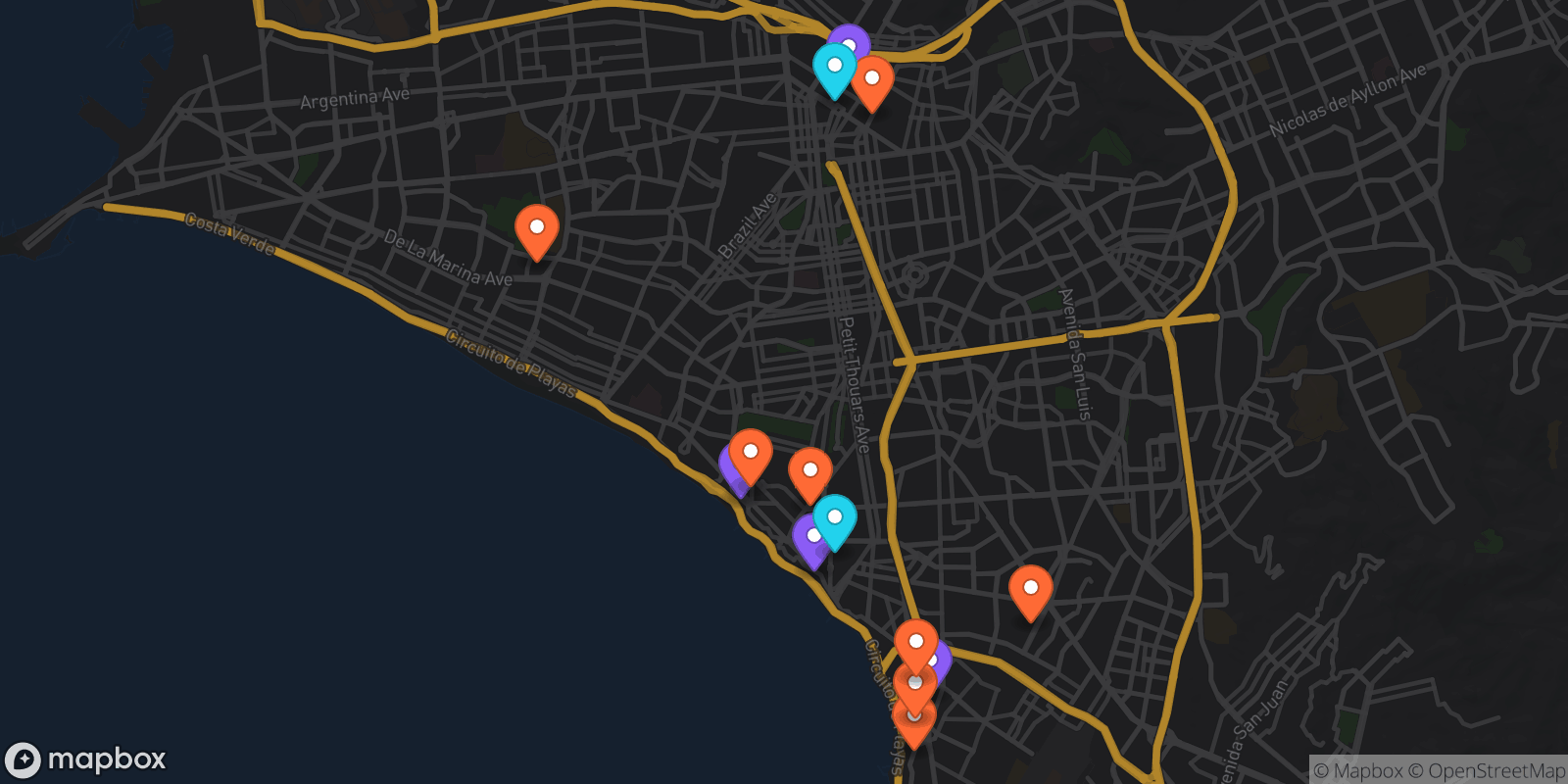 Map showing 14 locations