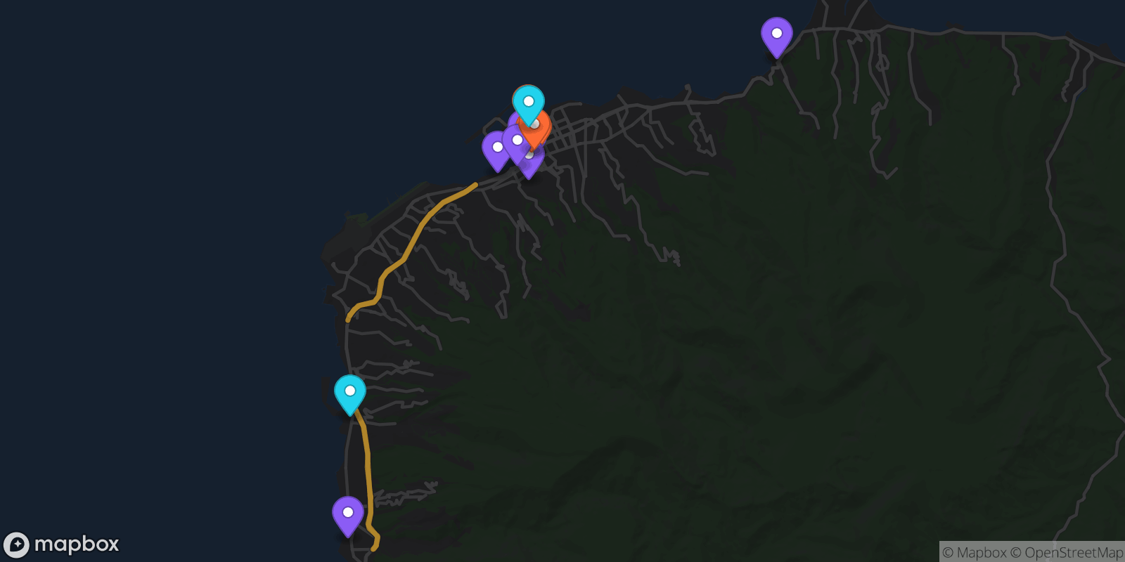 Map showing 16 locations