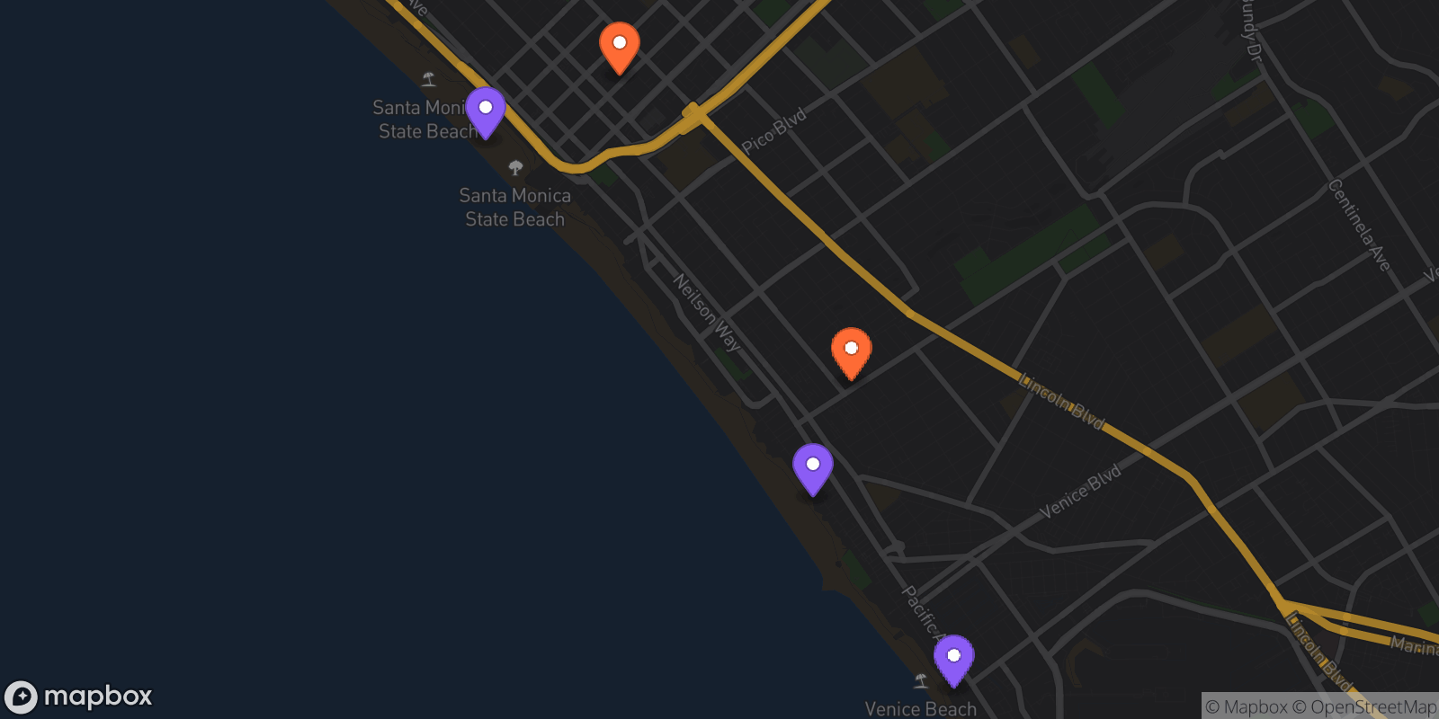 Map showing 5 locations