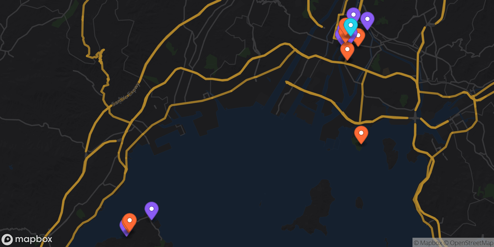 Map showing 17 locations