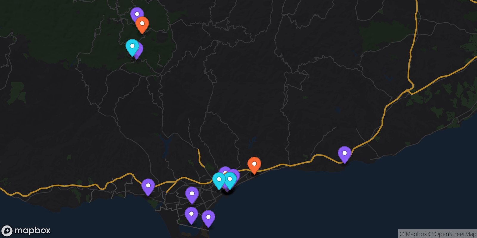 Map showing 30 locations
