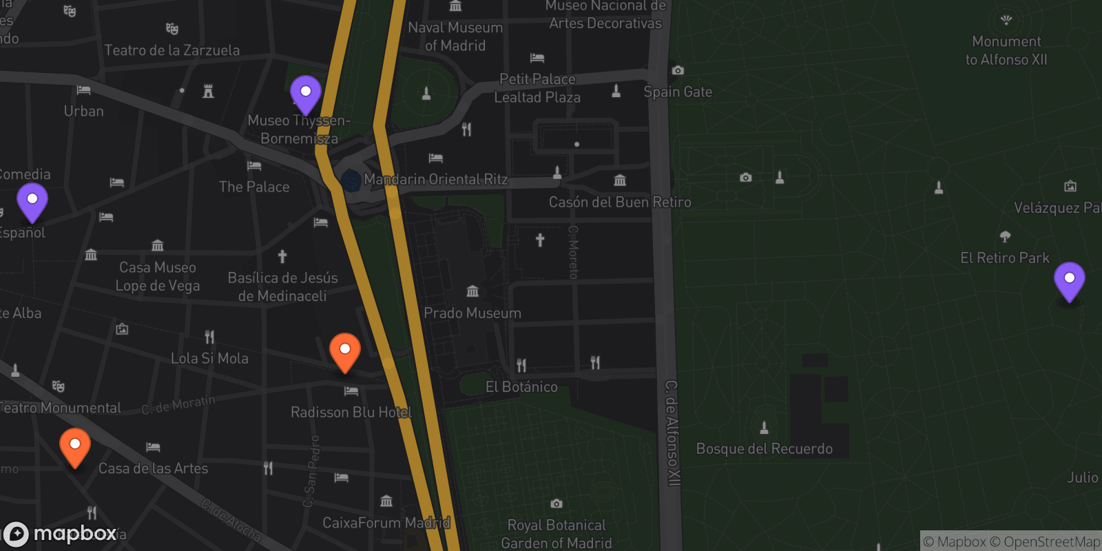 Map showing 5 locations