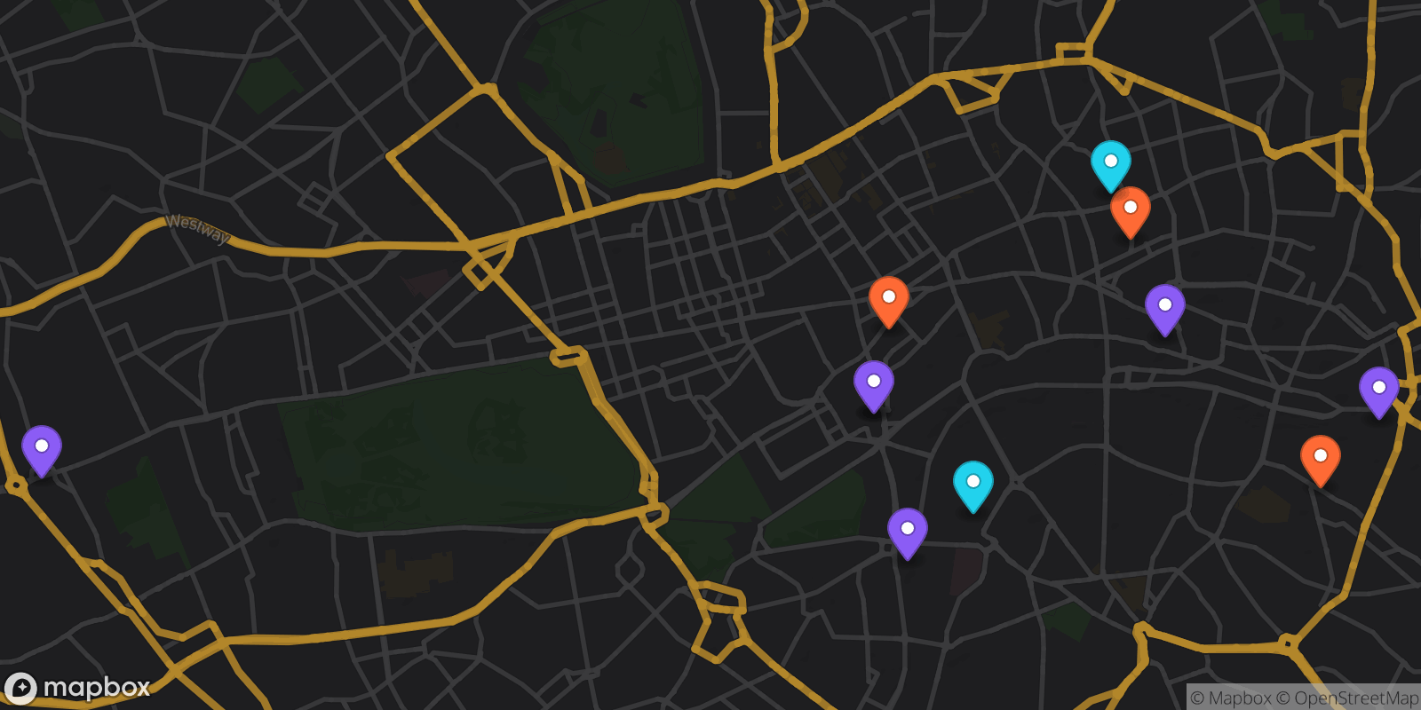 Map showing 11 locations