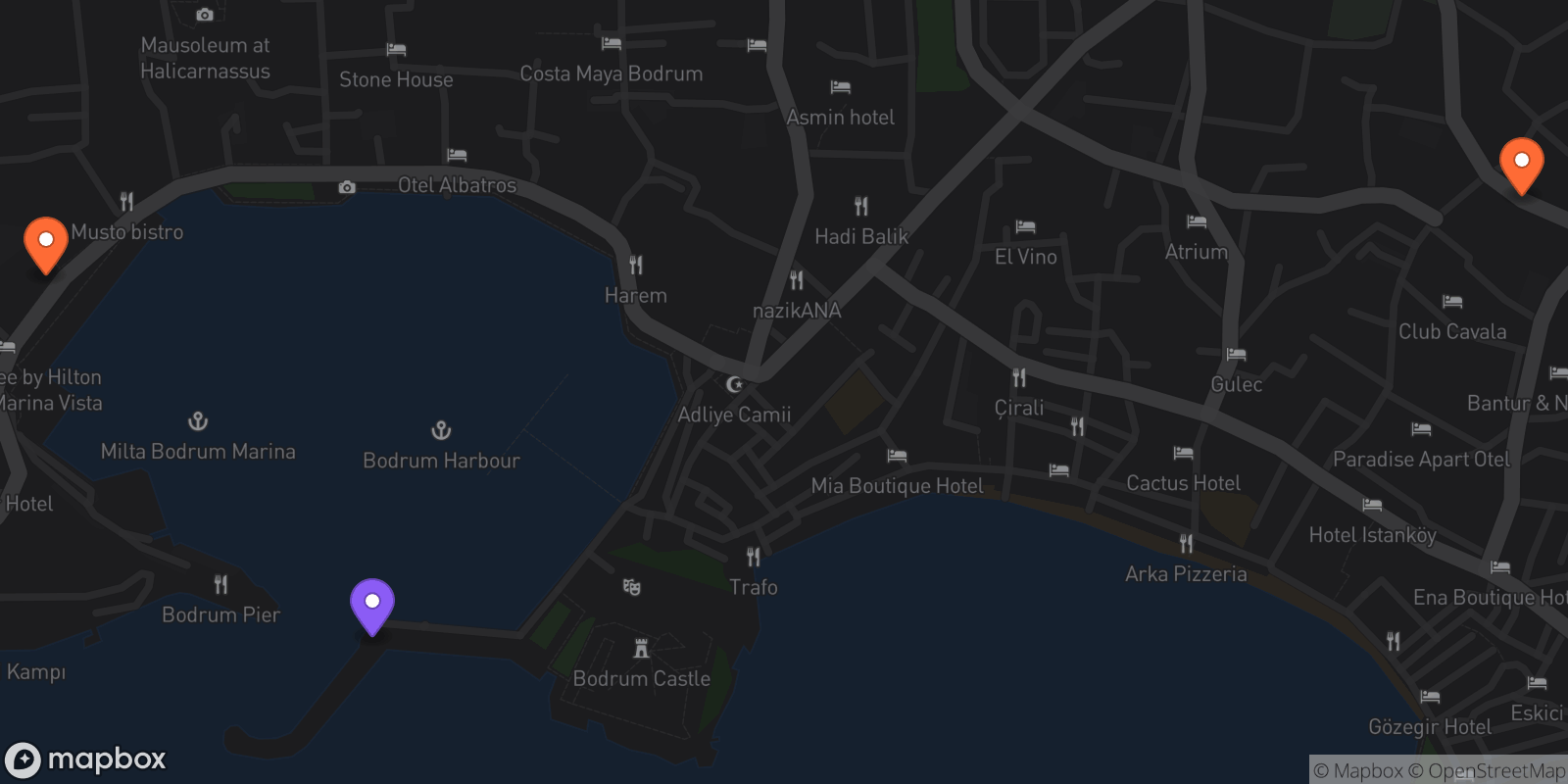 Map showing 3 locations