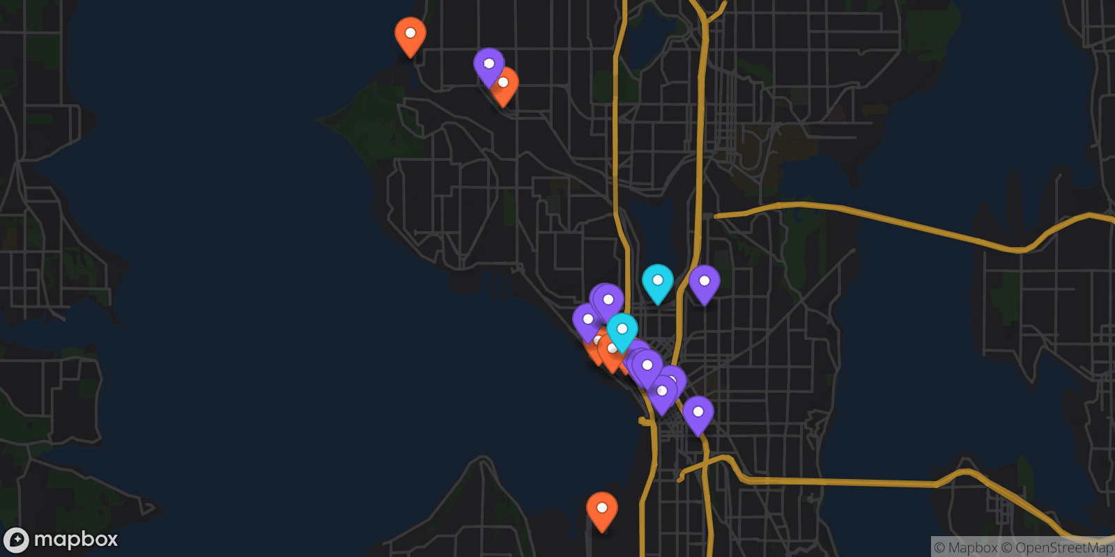 Map showing 21 locations