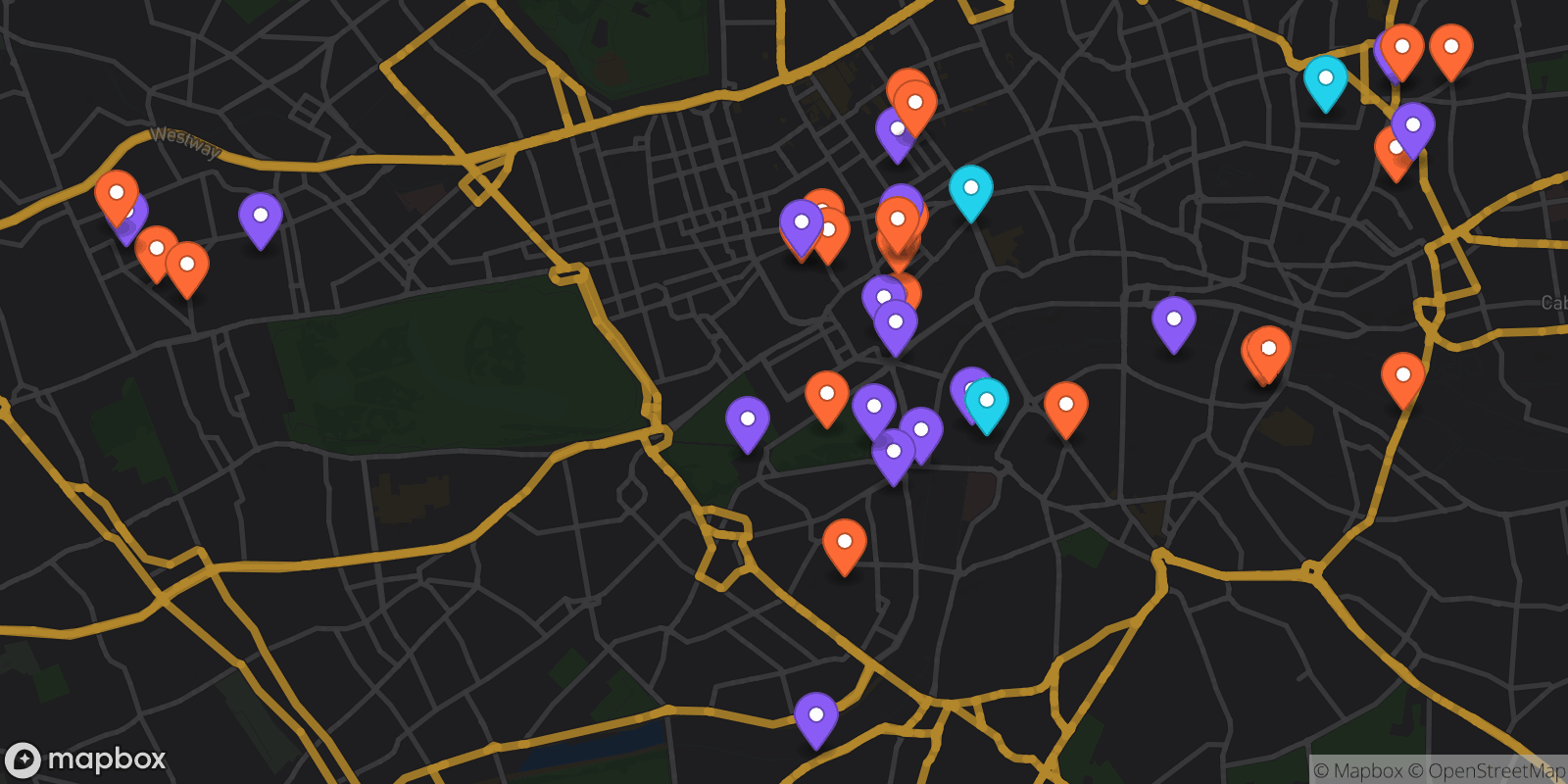 Map showing 40 locations