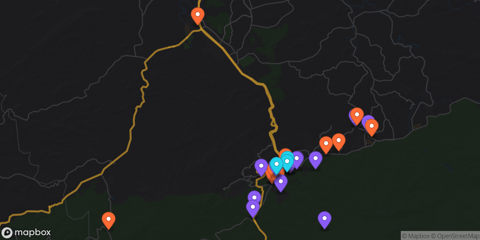 Map showing 32 locations