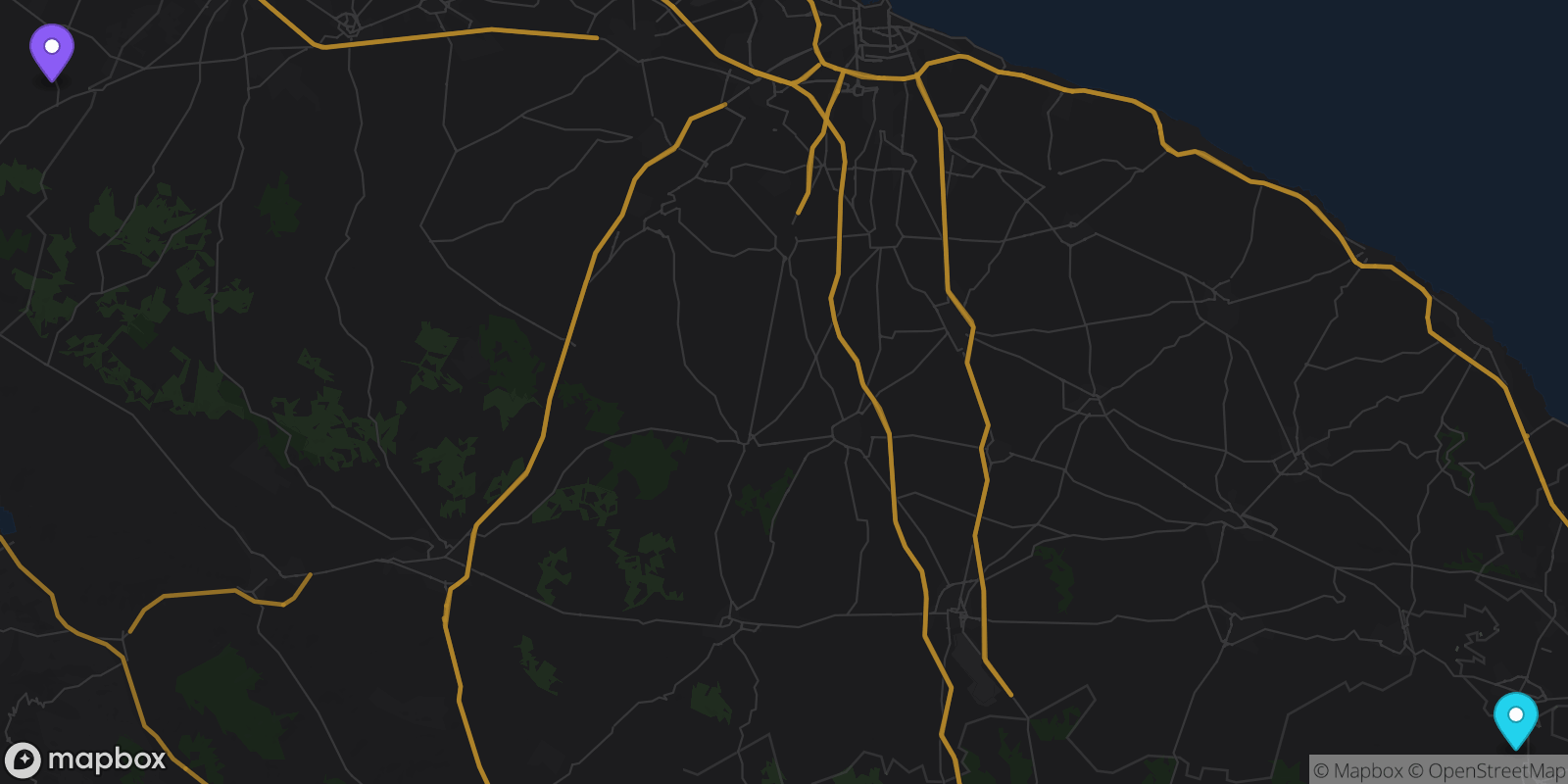Map showing 2 locations