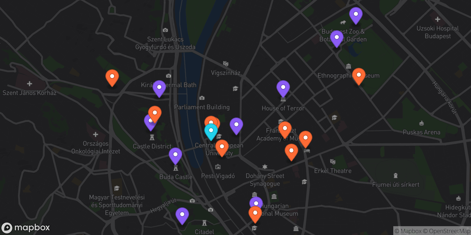 Map showing 20 locations