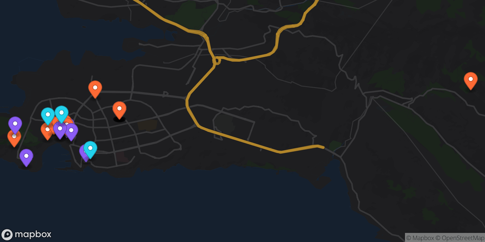 Map showing 34 locations