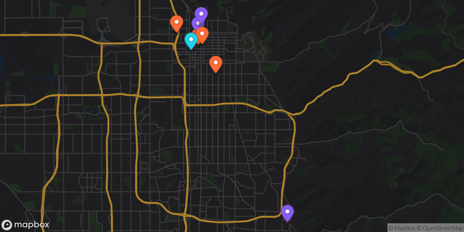 Map showing 8 locations