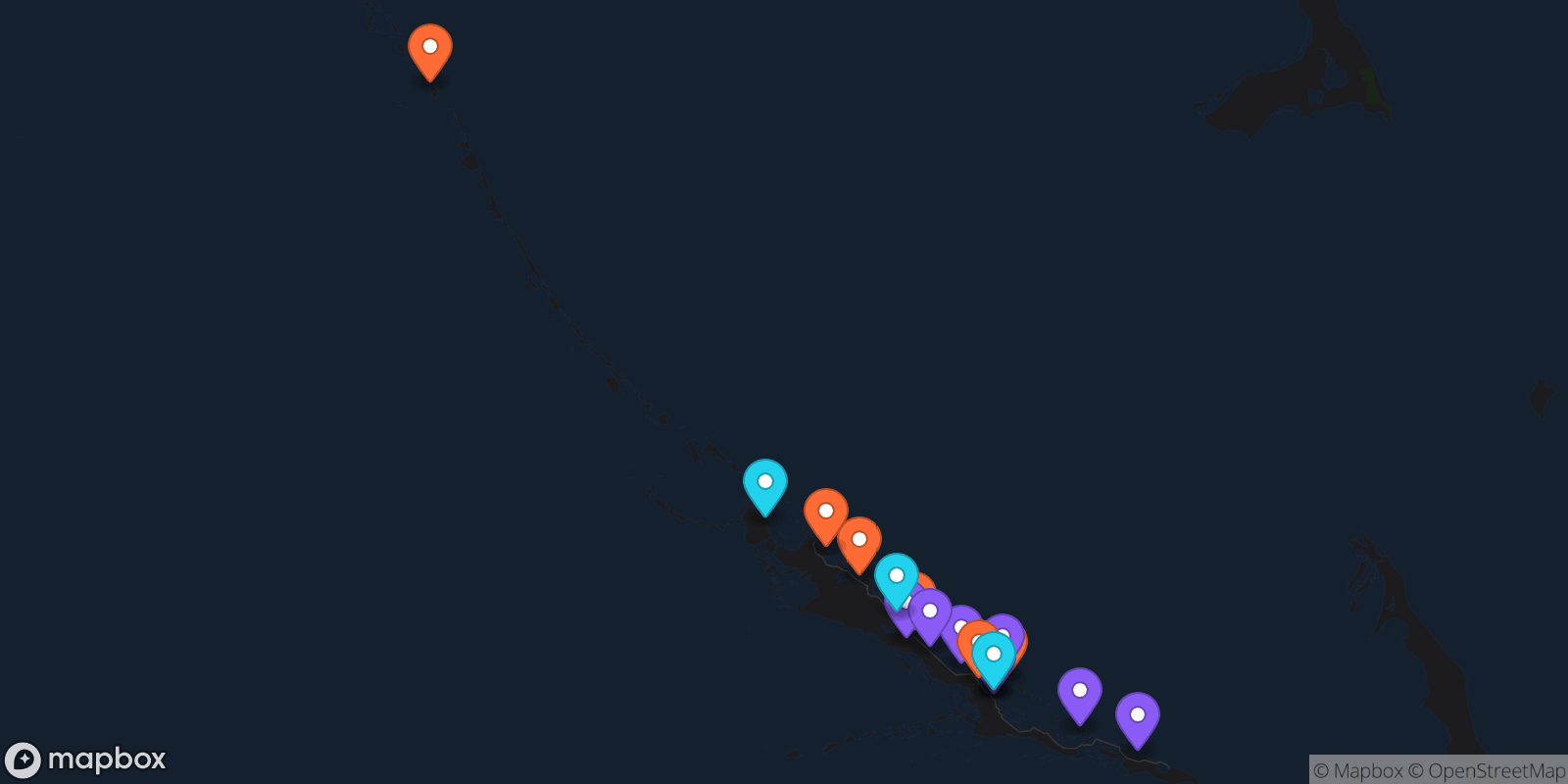 Map showing 17 locations