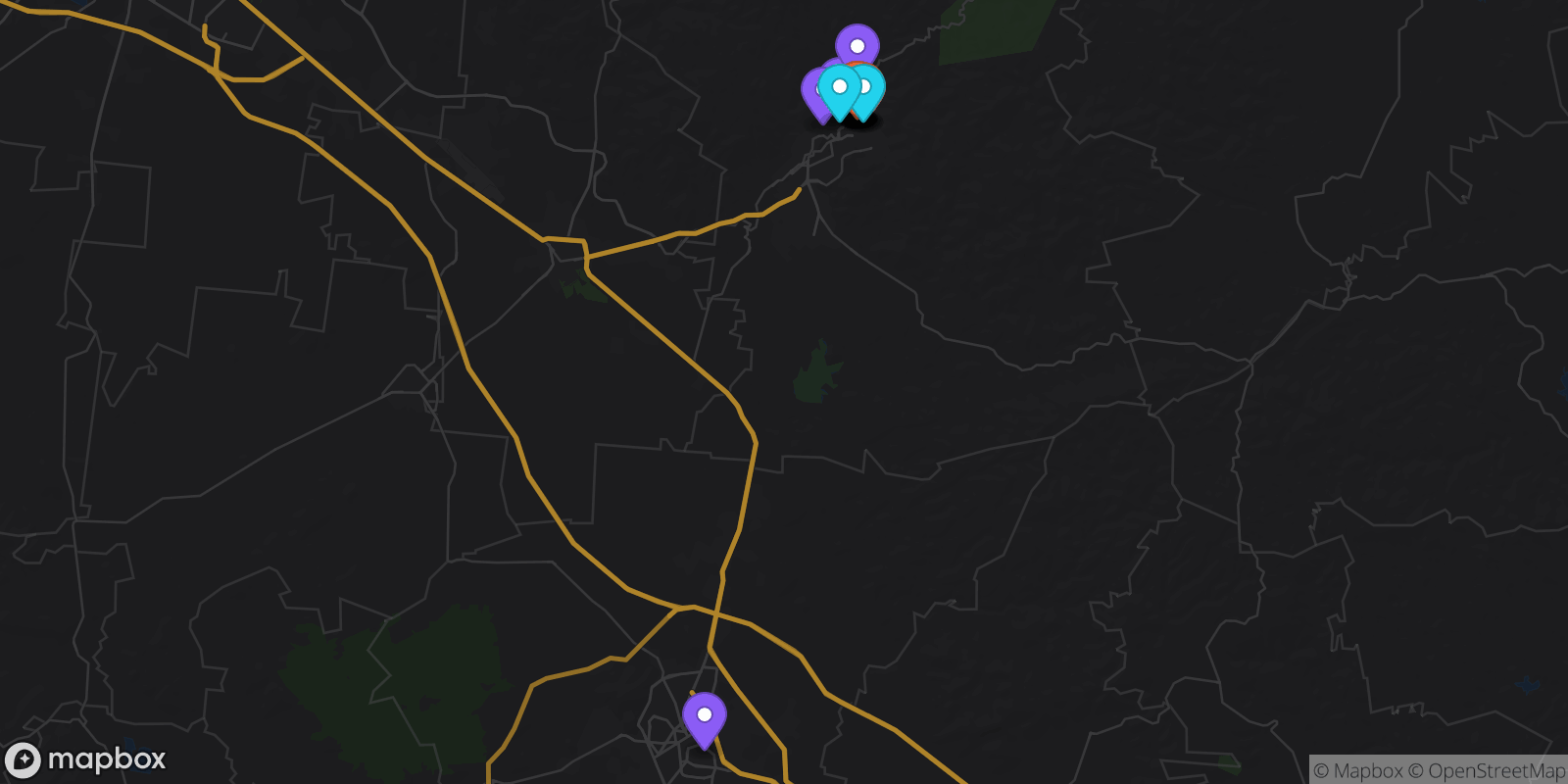 Map showing 20 locations