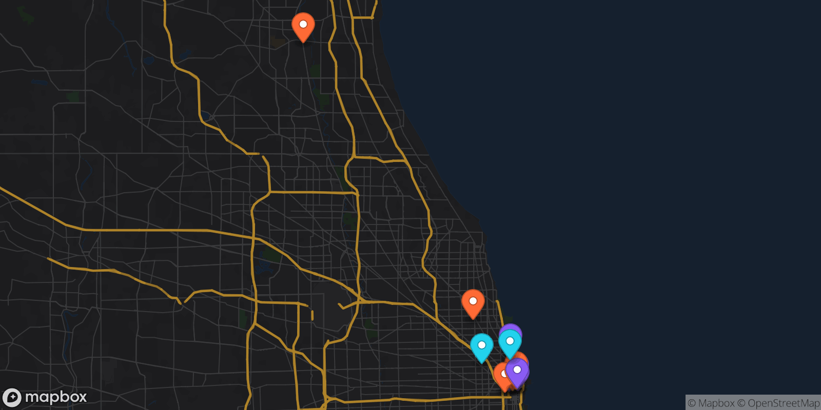 Map showing 14 locations
