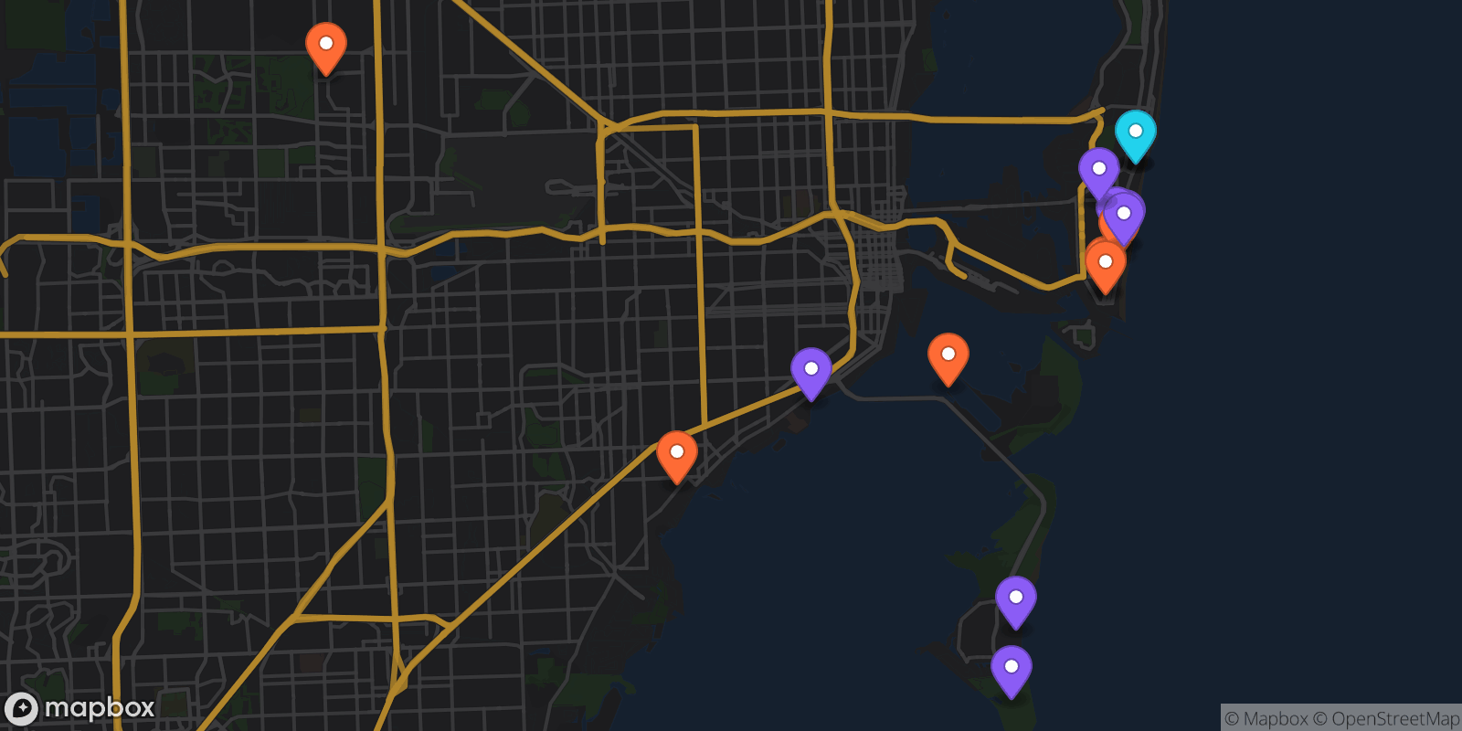 Map showing 16 locations