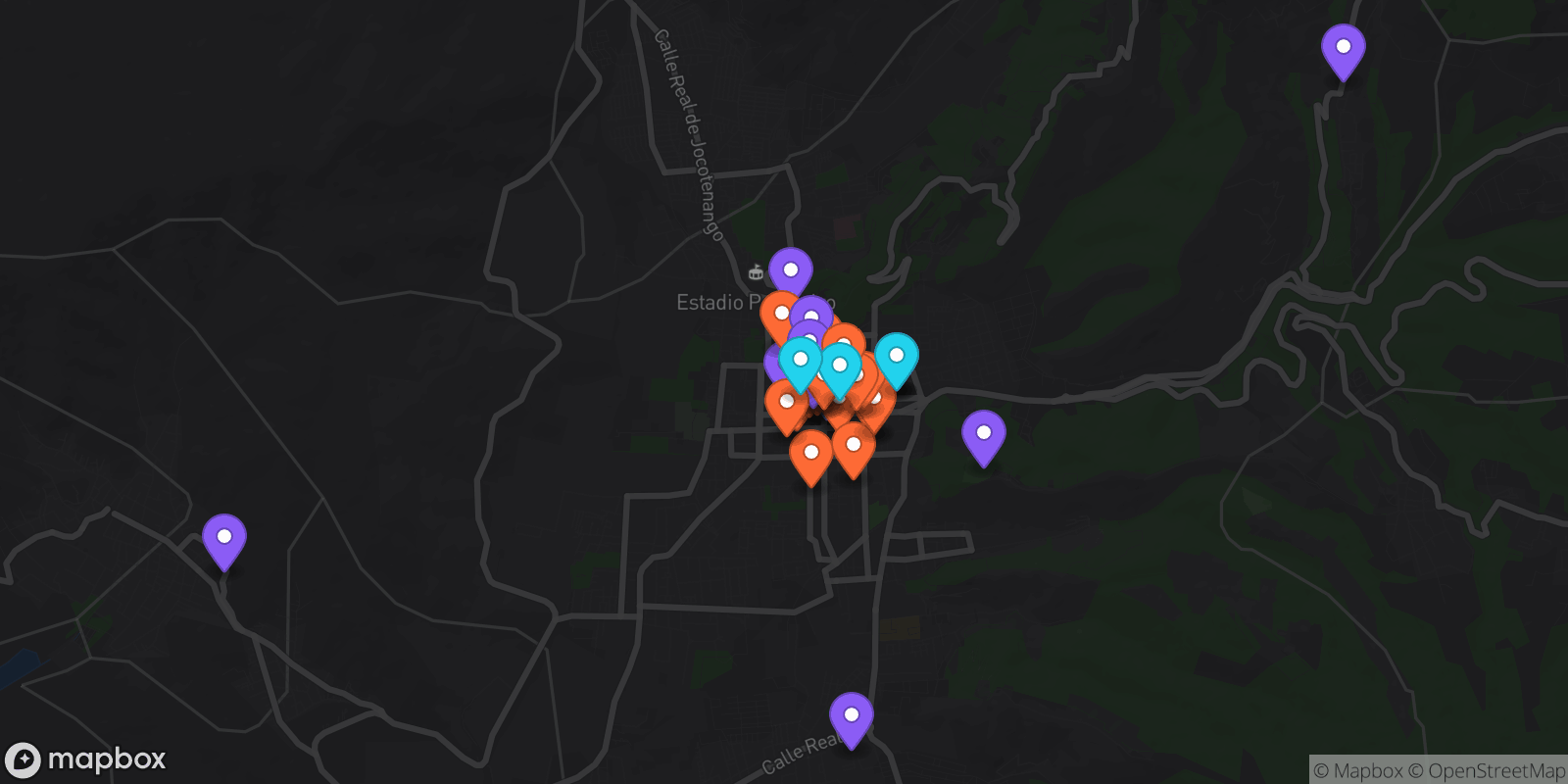 Map showing 38 locations